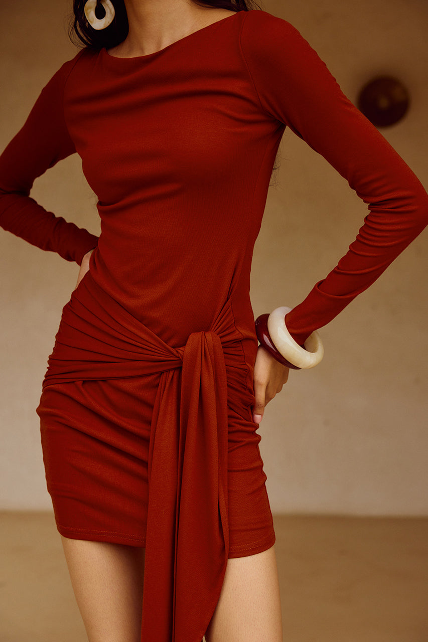 JUDAH SLEEVED MINI DRESS - RED