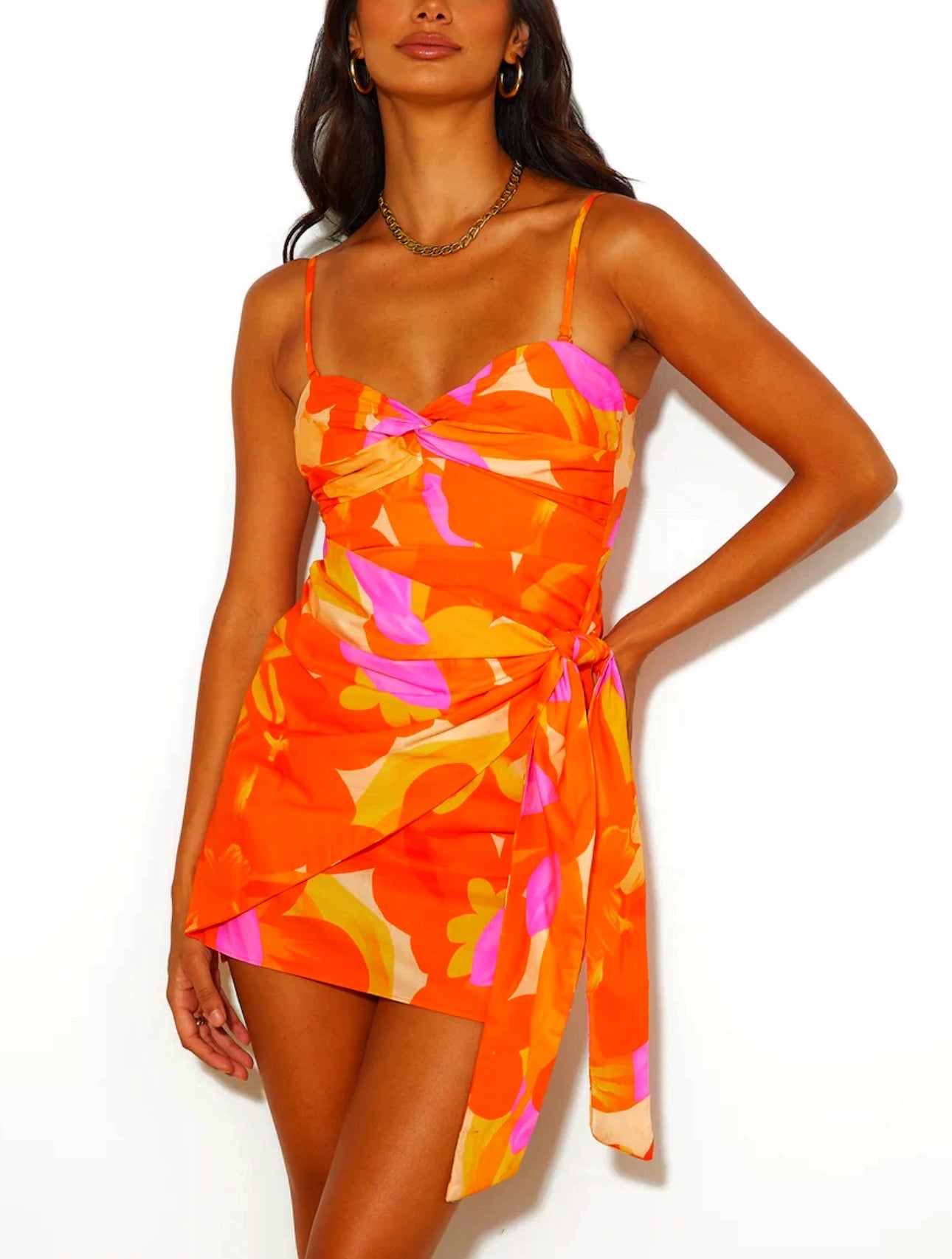 RUBY MINI DRESS -ORANGE FLORAL