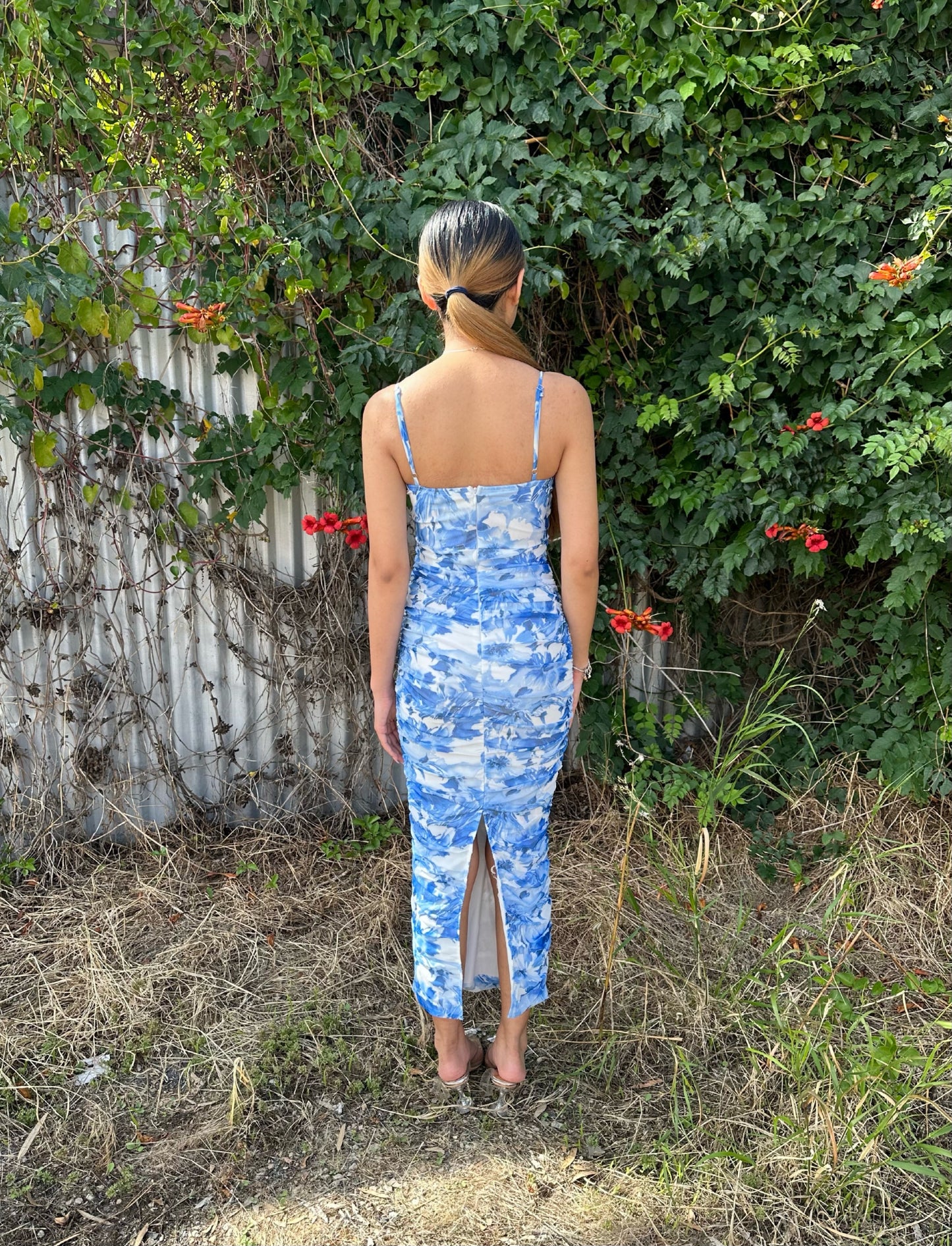 LAURENT MIDI DRESS -BLUE FLORAL