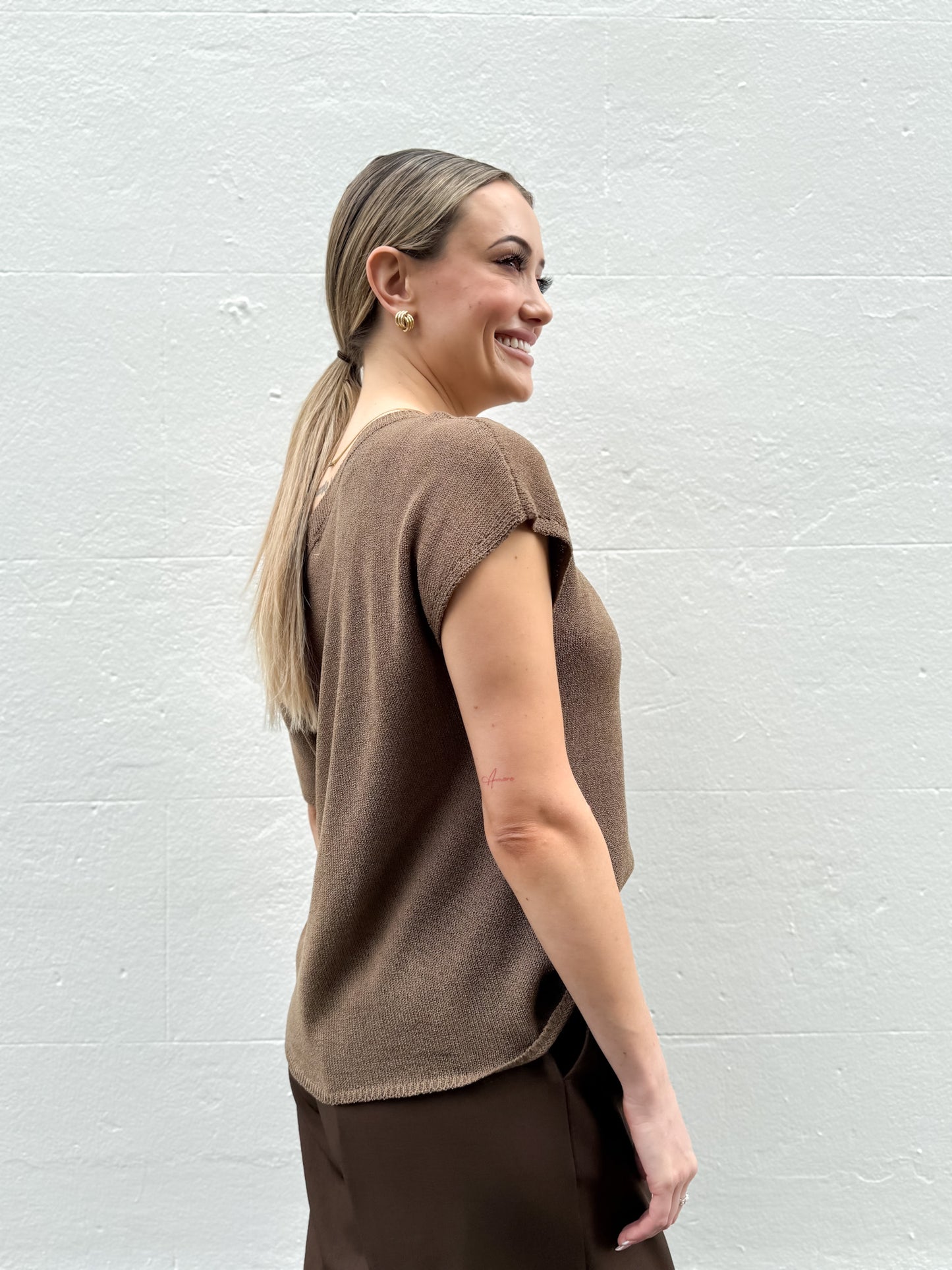 AMELI KNIT TOP -COFFEE