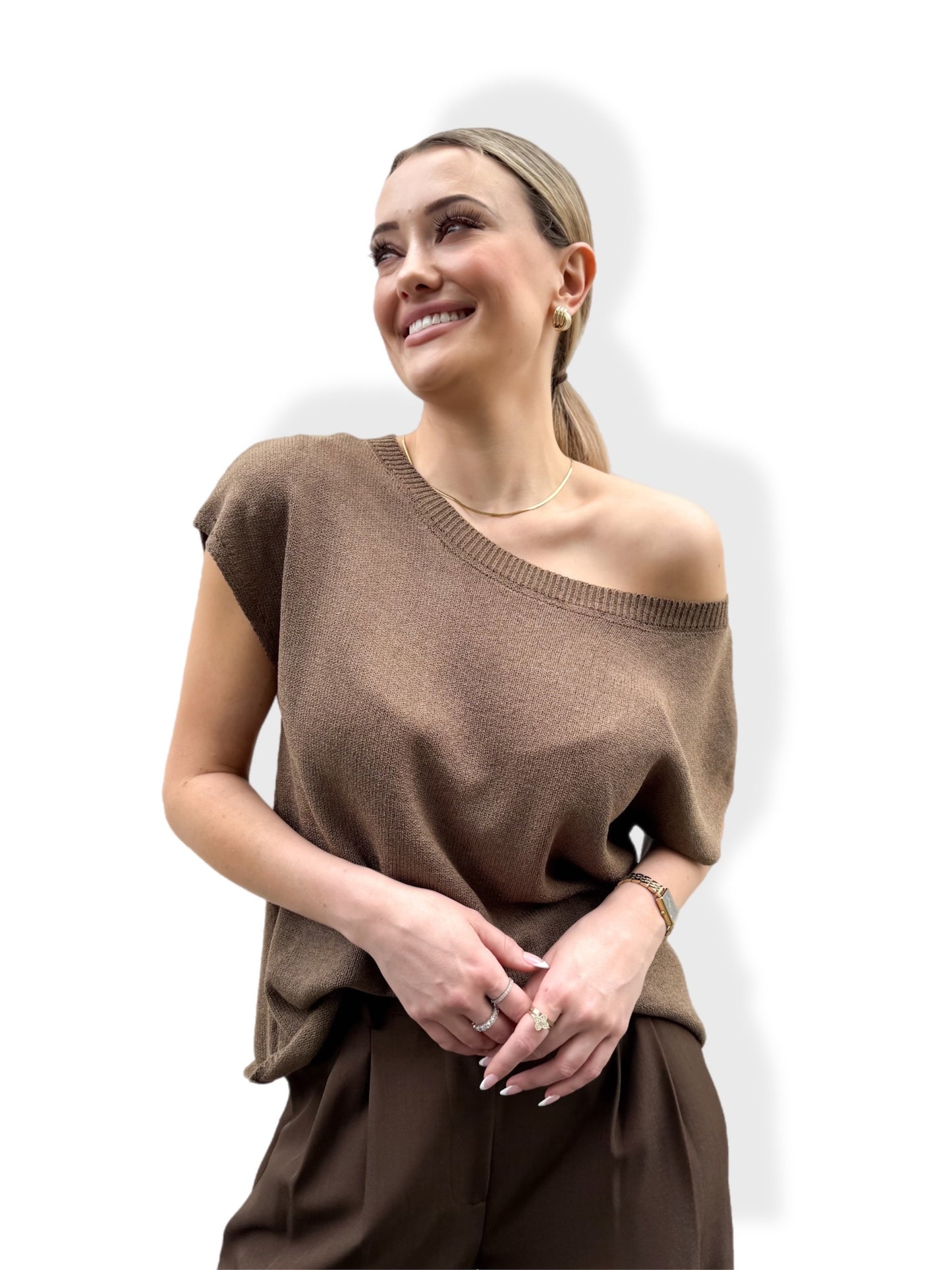 AMELI KNIT TOP -COFFEE