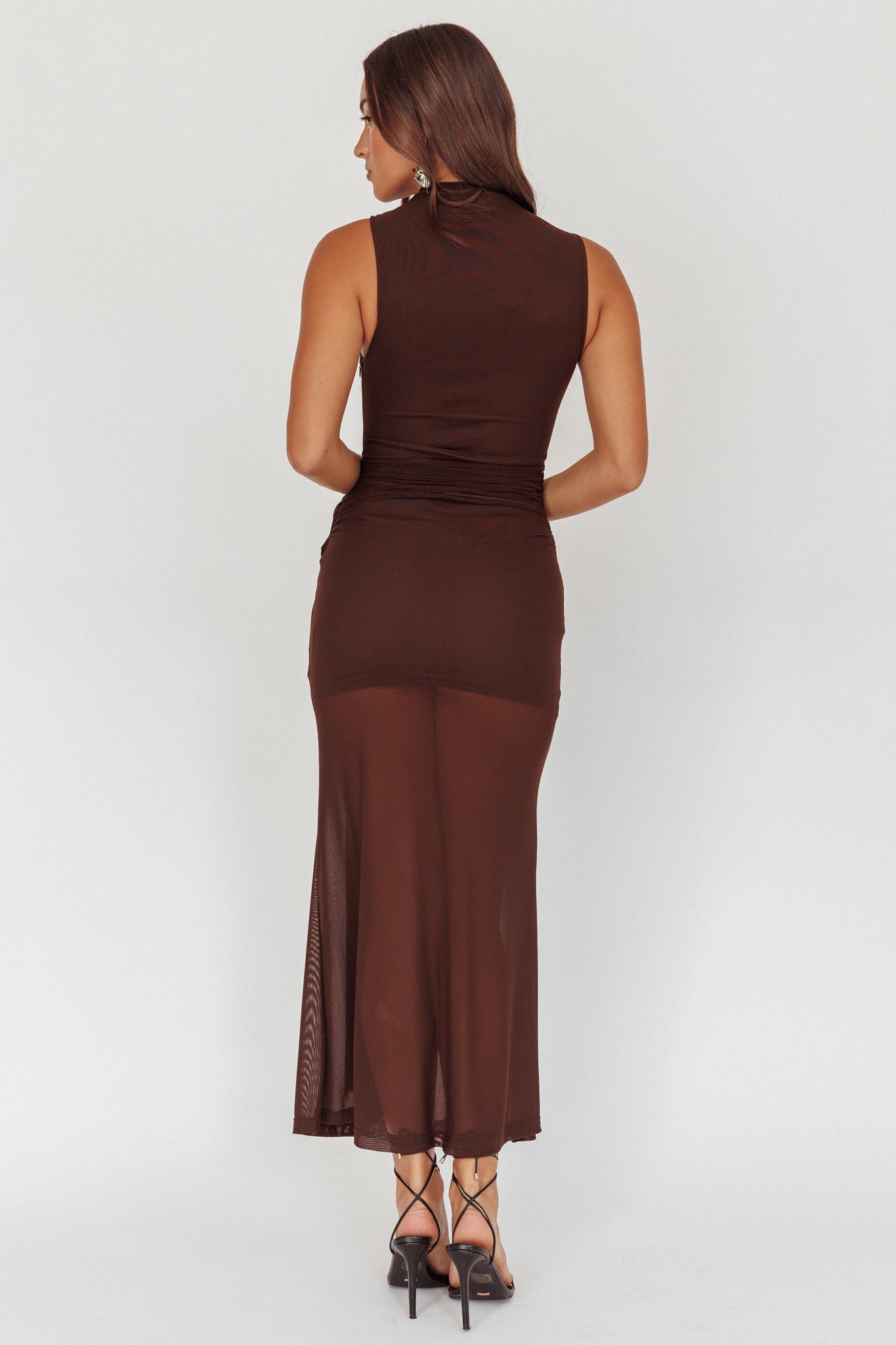 BELLAMY MESH MIDI DRESS - CHOCOLATE