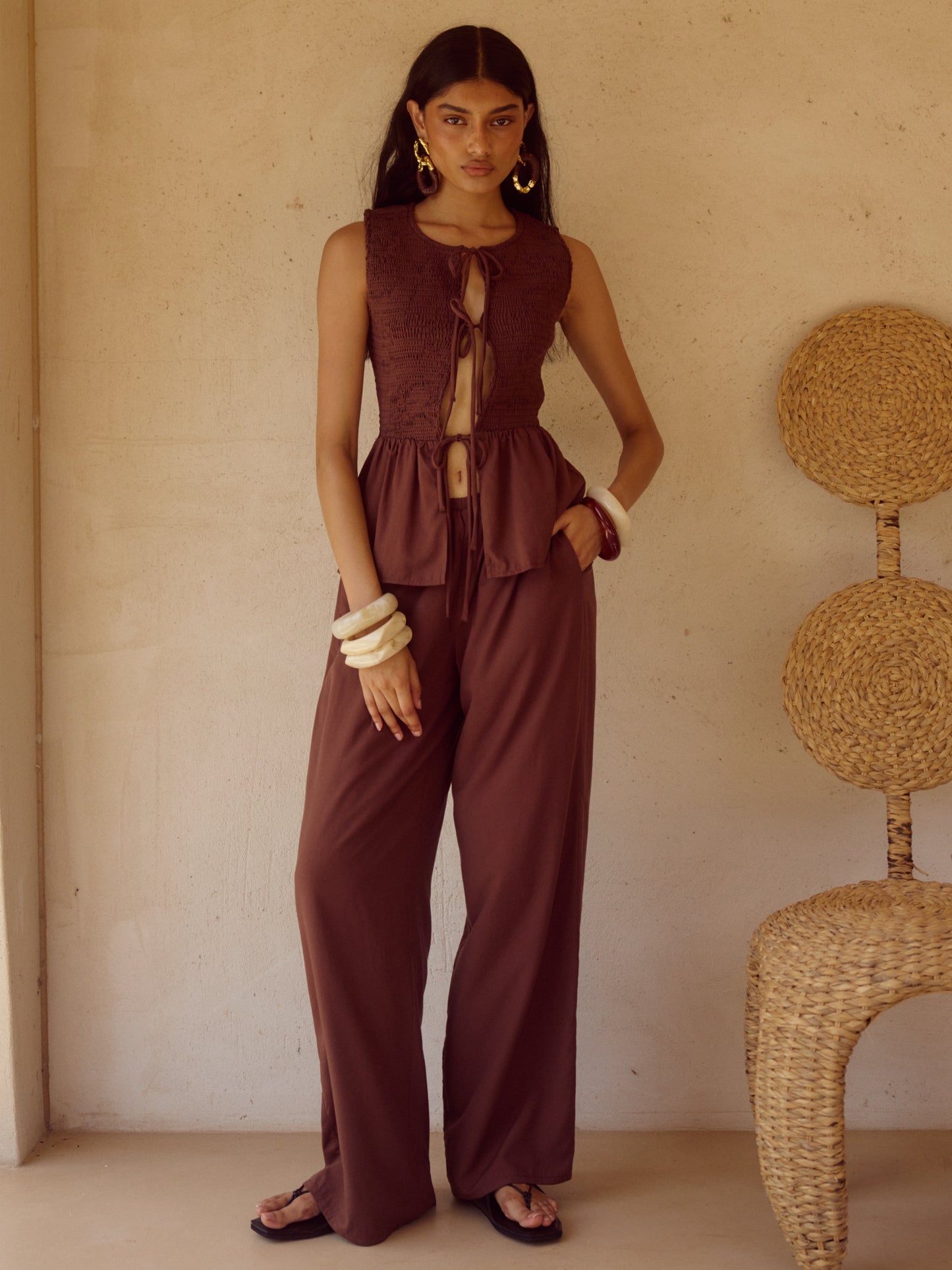 FLEUR PALAZZO PANT - CHOCOLATE