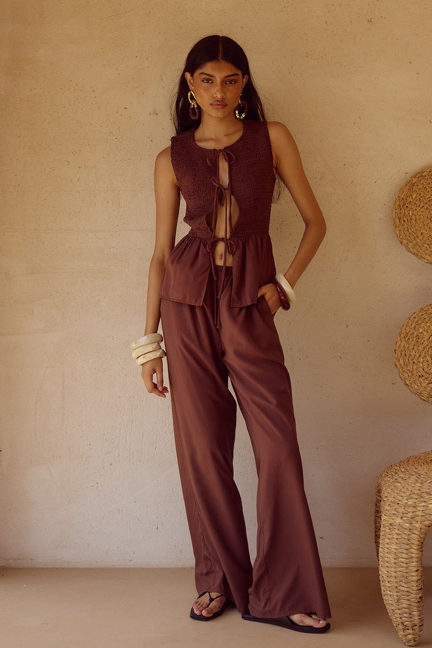 FLEUR PALAZZO PANT - CHOCOLATE