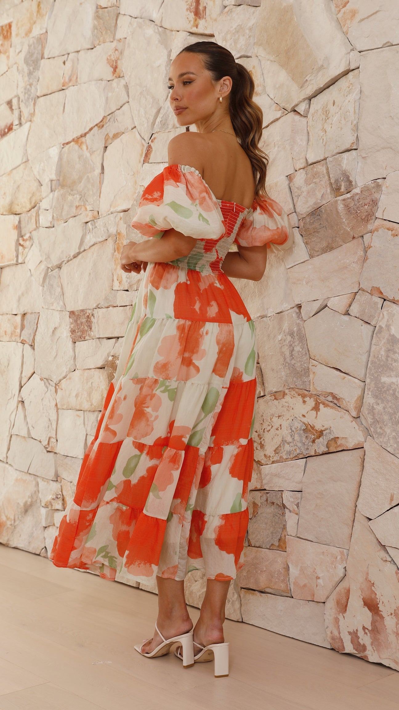 LOPASI MIDI DRESS -ORANGE FLORAL