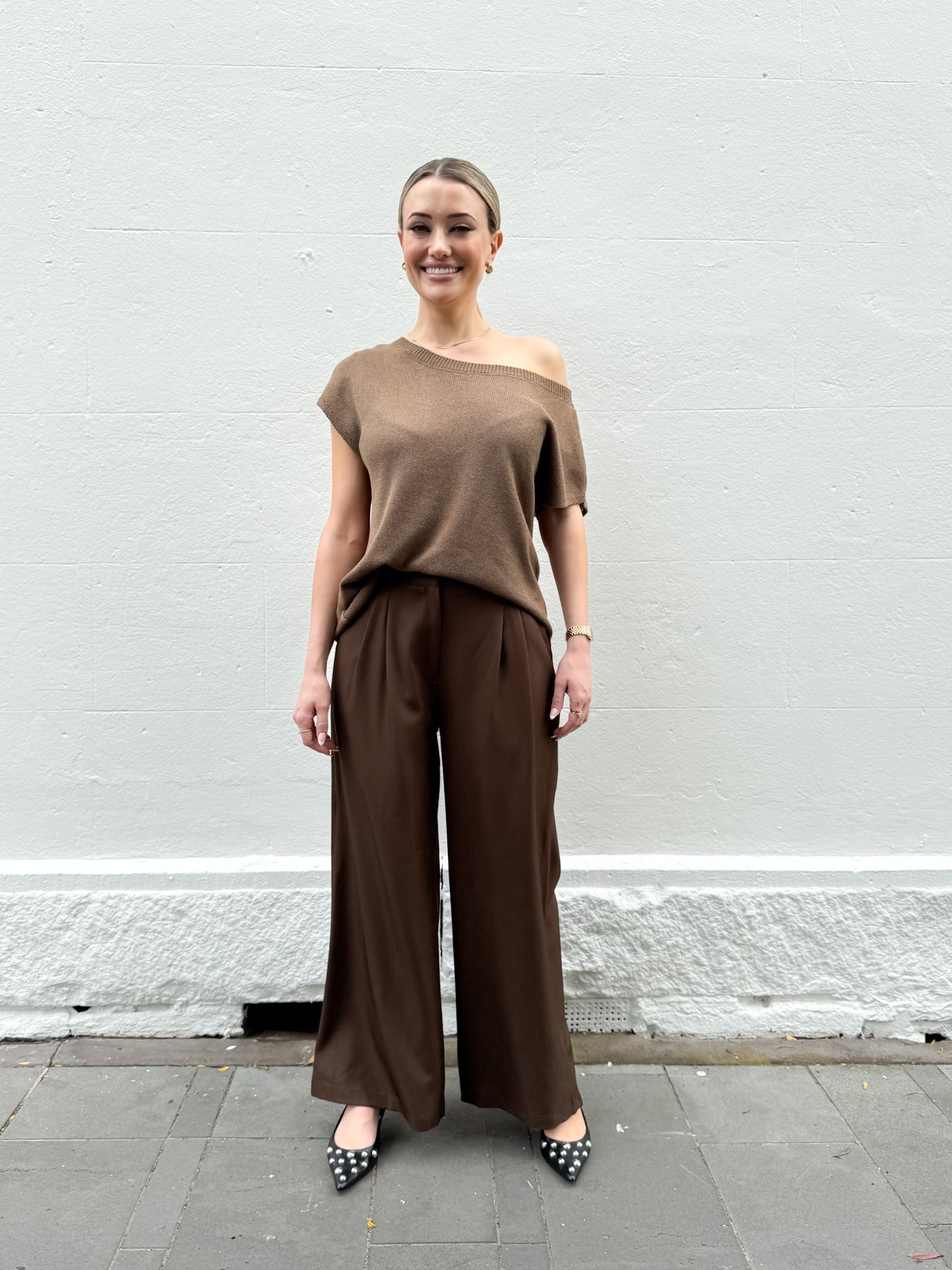 AMELI KNIT TOP -COFFEE
