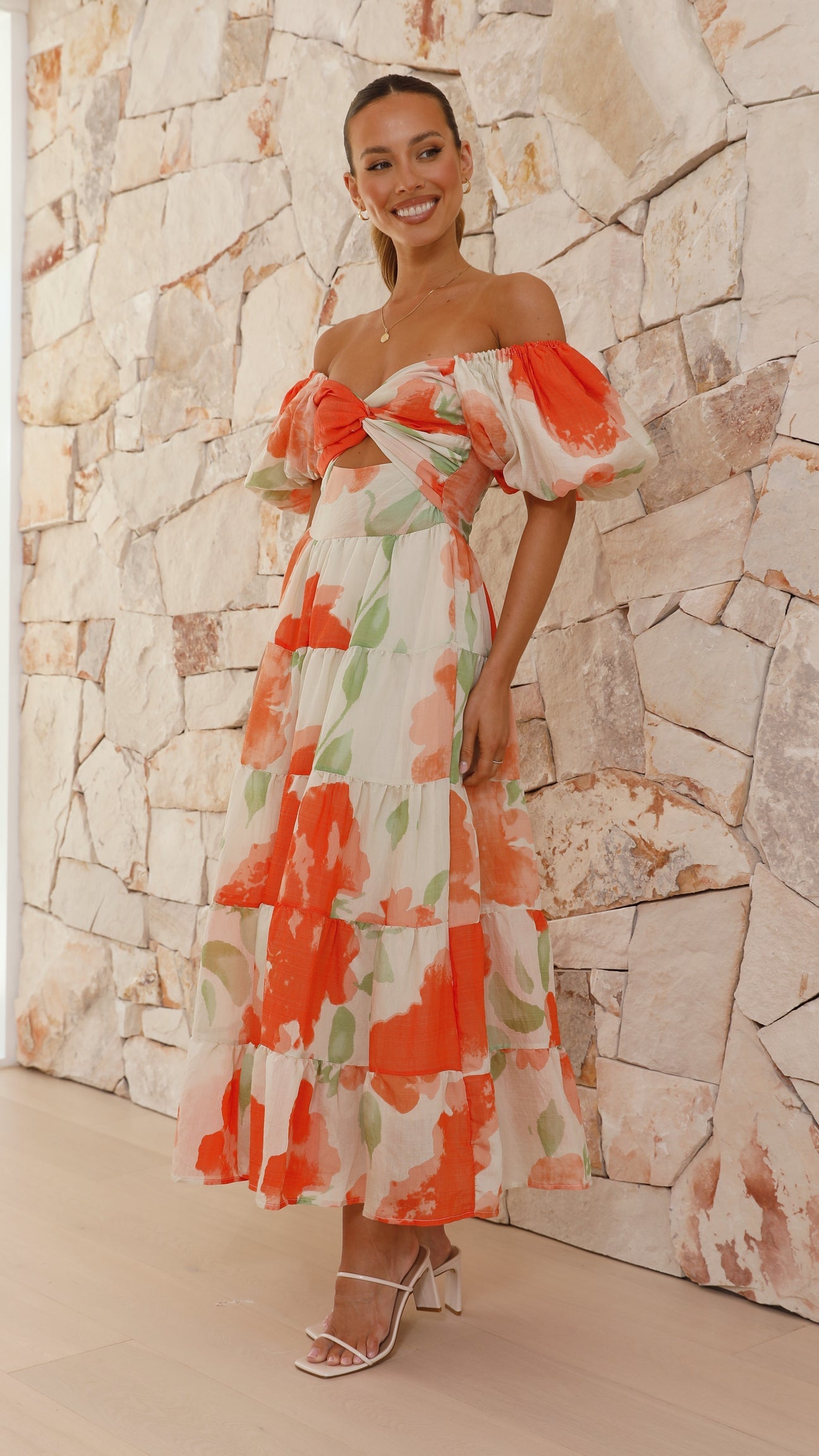 LOPASI MIDI DRESS -ORANGE FLORAL