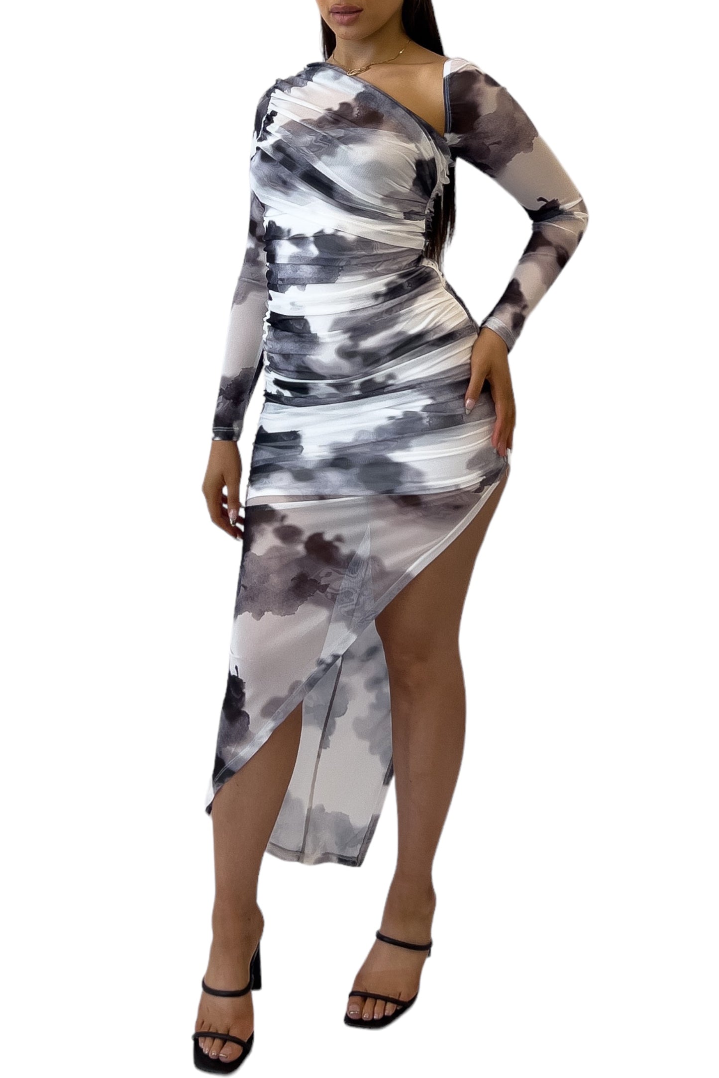 CECILA MIDI DRESS -BLACK/WHITE