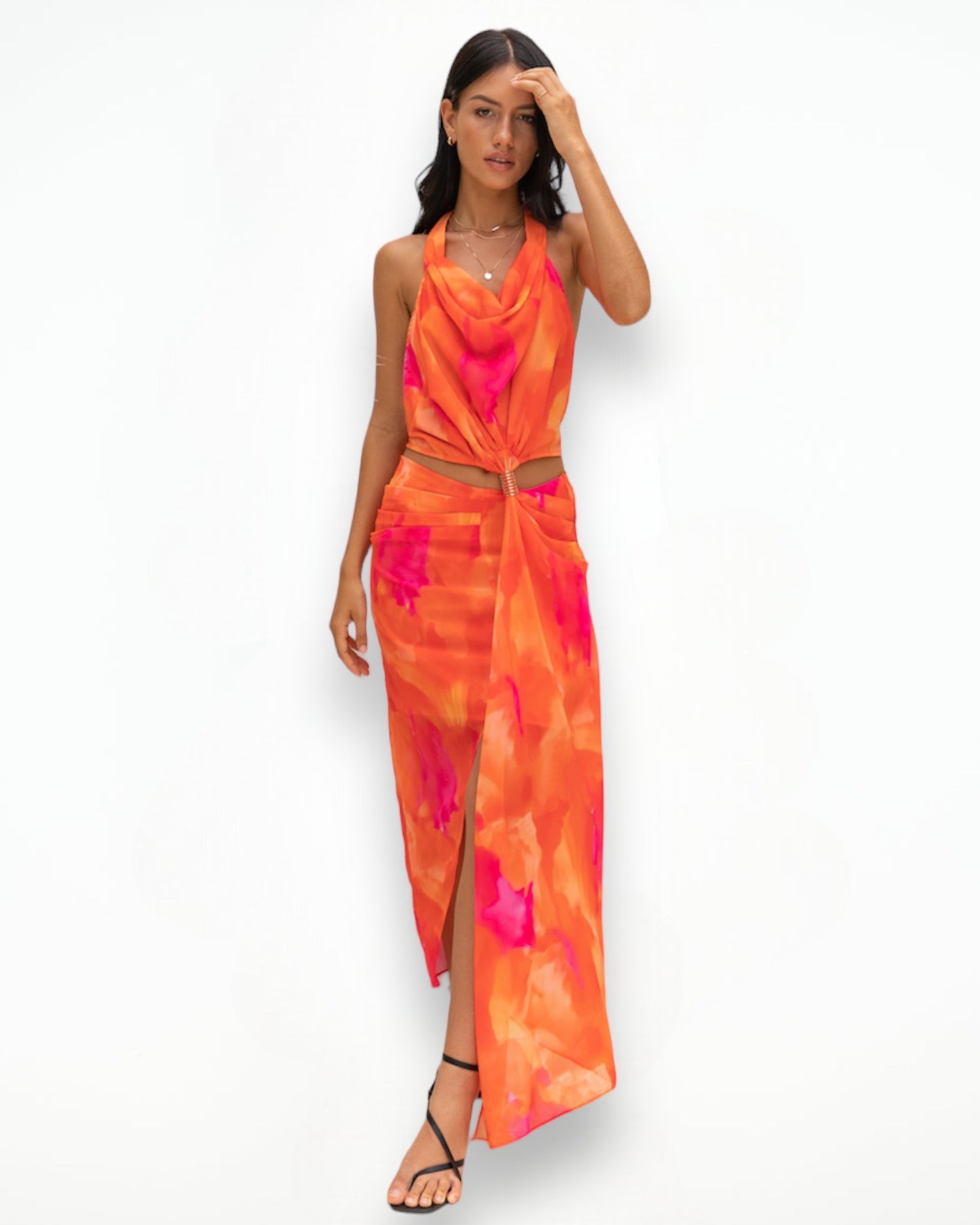 WISHES MIDI DRESS -ORANGE