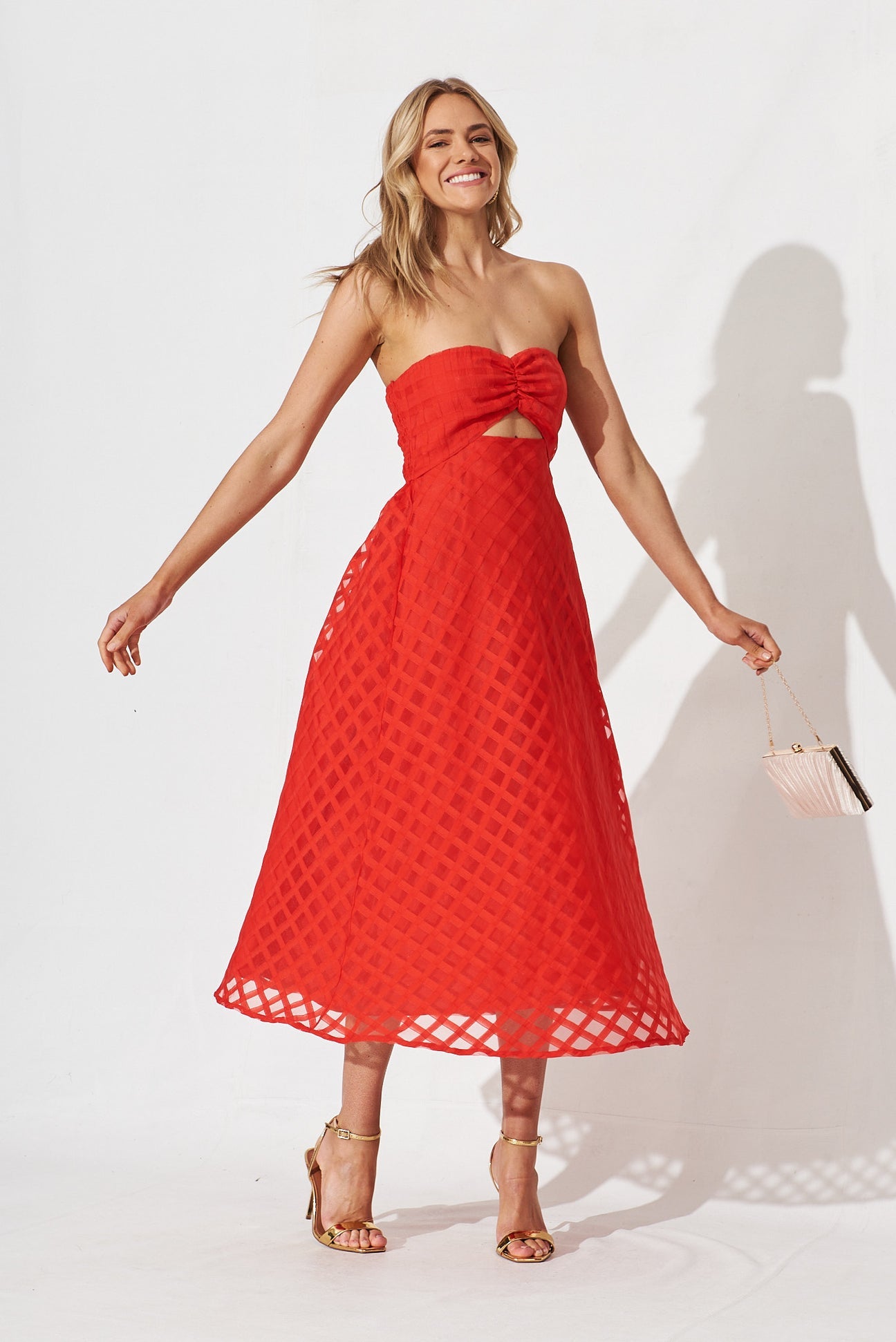KISS MIDI DRESS -RED