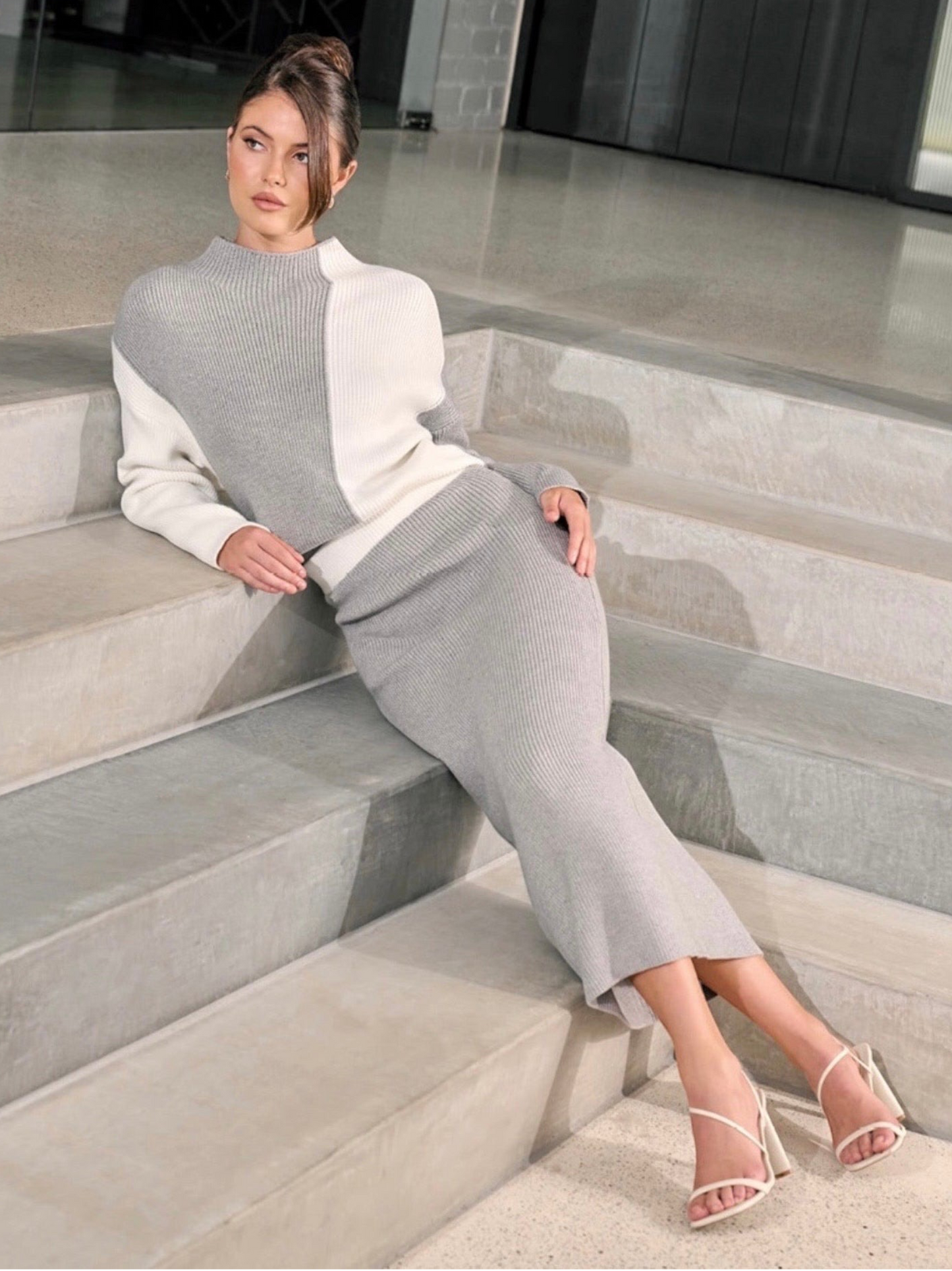 AXELLE KNIT SET -GREY/WHITE