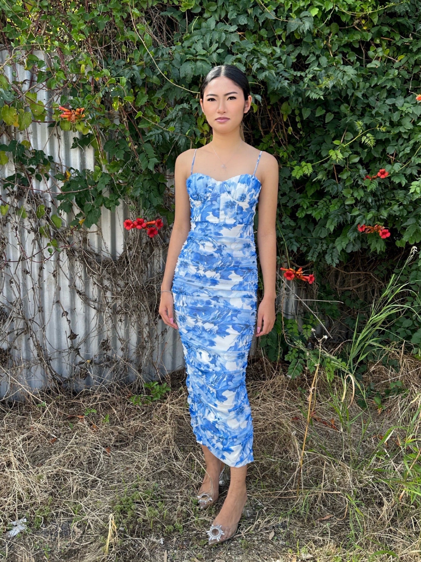 LAURENT MIDI DRESS -BLUE FLORAL
