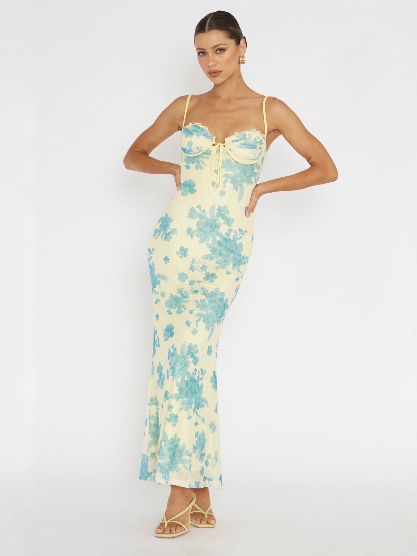 MAIA MAXI DRESS -YELLOW/BLUE FLORAL