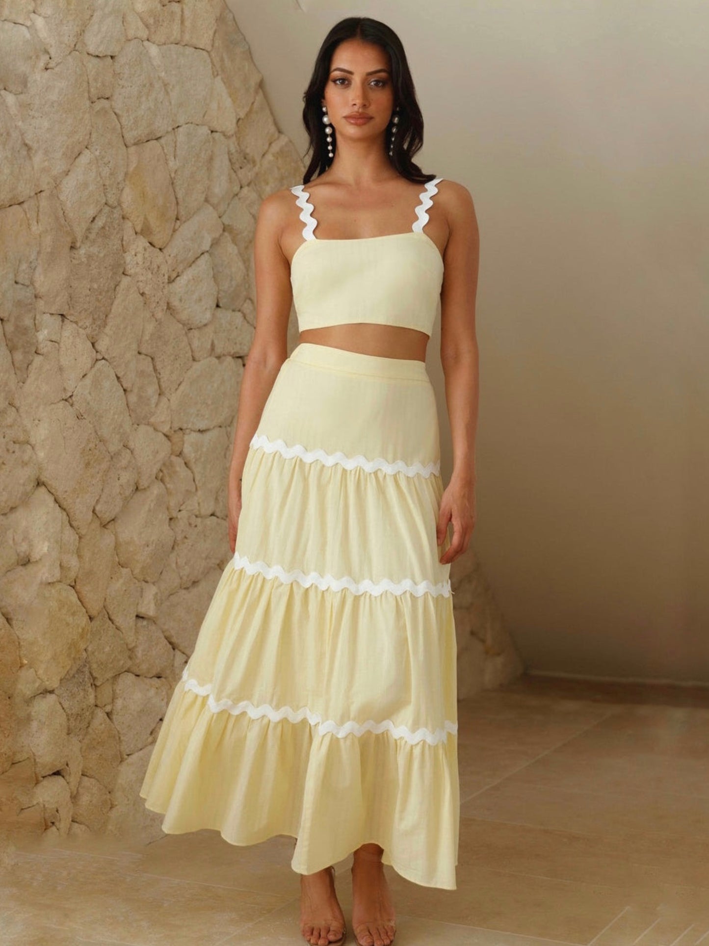 INEMOA TOP & SKIRT SET -YELLOW/WHITE