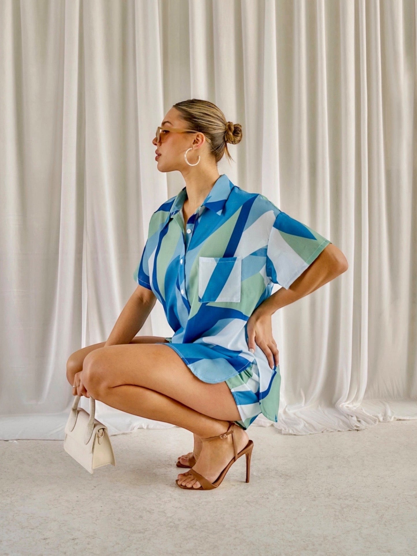 LEXI SHIRT & SHORT SET -BLUE ABSTRACT