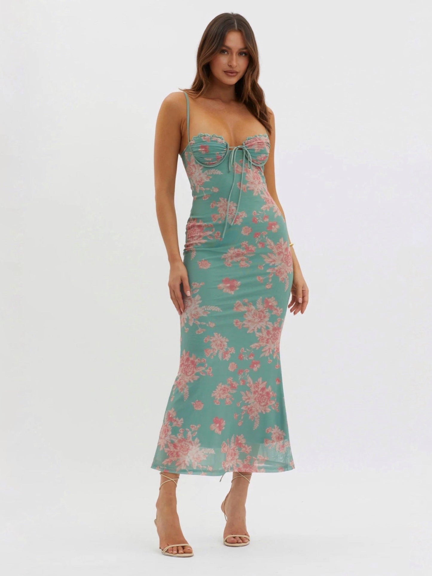 MAIA MAXI DRESS -GREEN/RED FLORAL