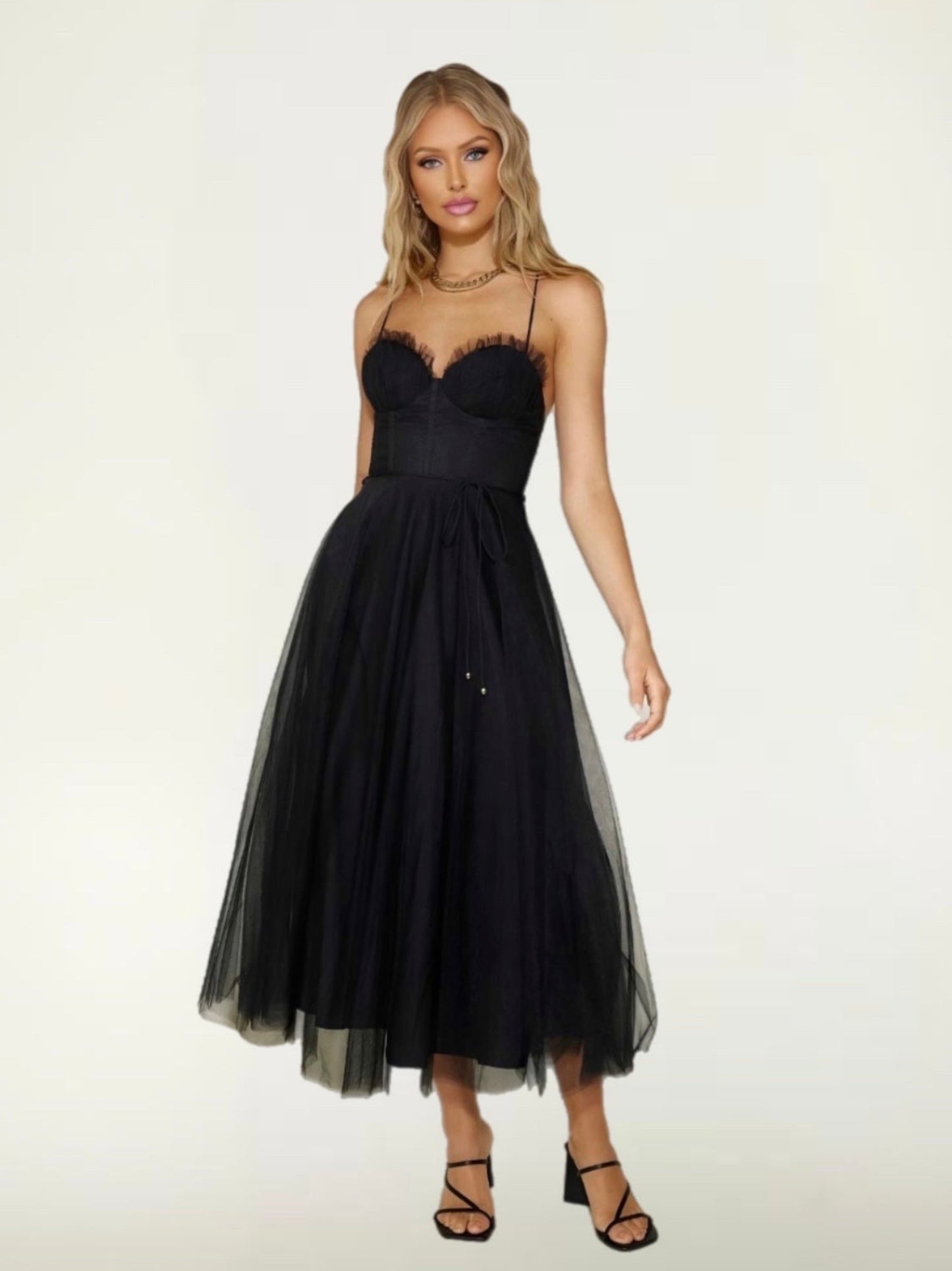 WINDFALL MIDI DRESS -BLACK