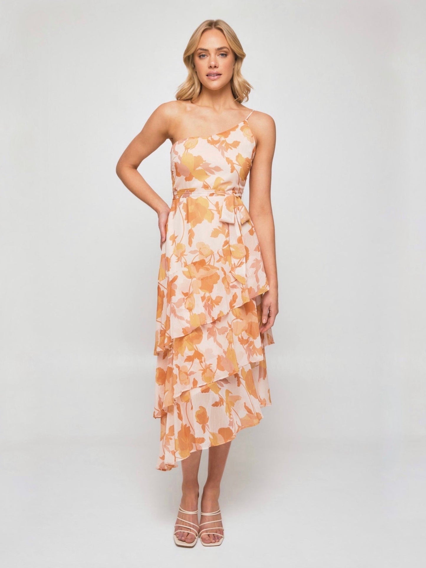 SARAH MIDI DRESS -ORANGE FLORAL