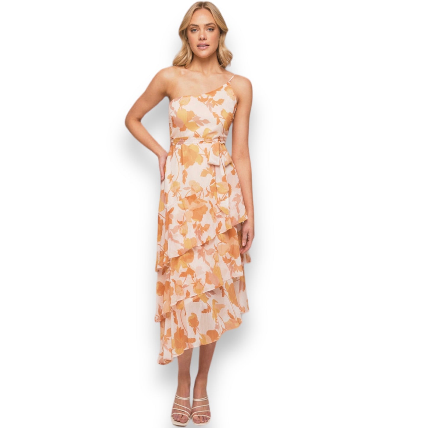 SARAH MIDI DRESS -ORANGE FLORAL
