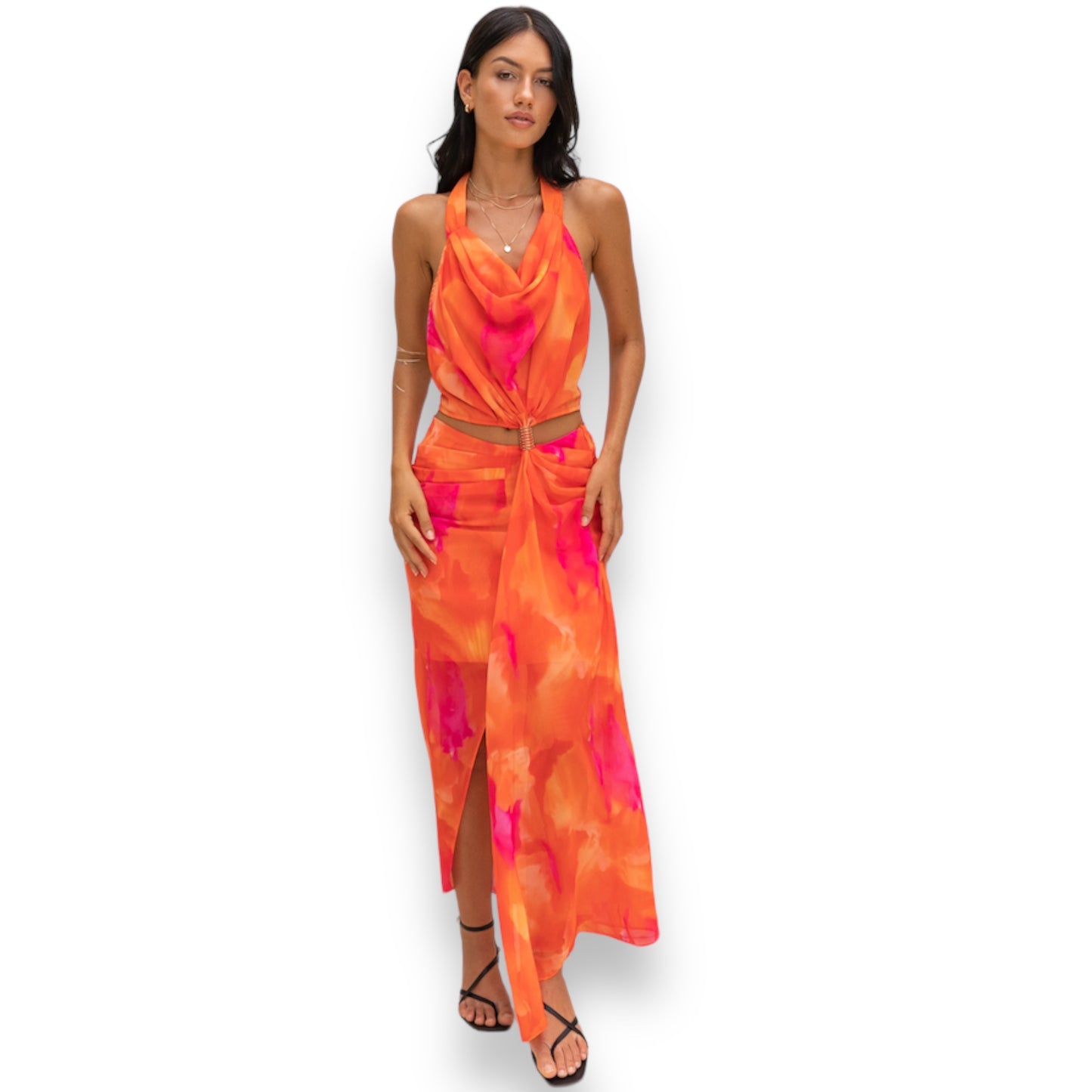 WISHES MIDI DRESS -ORANGE