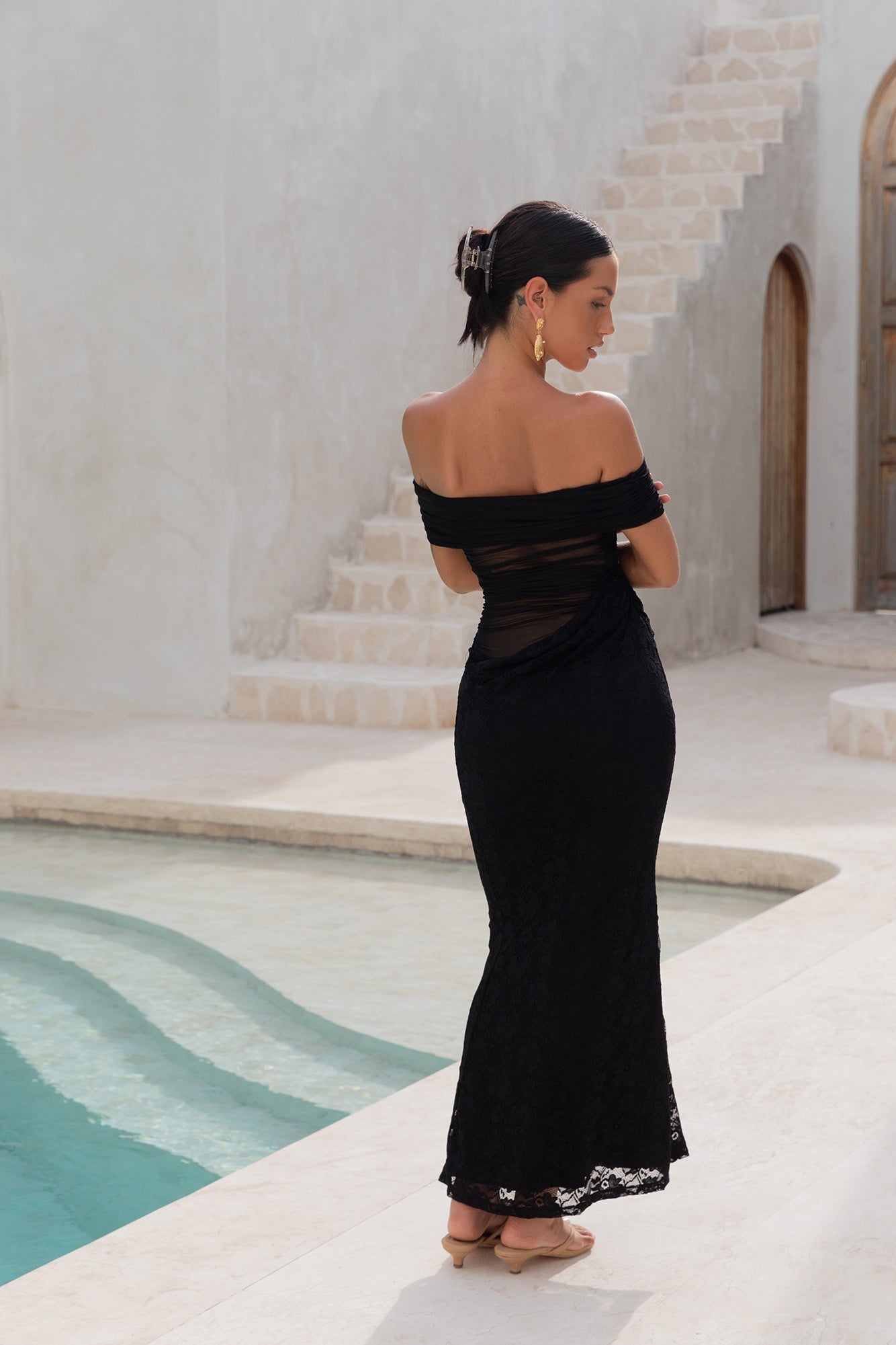 CYNUI MESH MIDI DRESS -BLACK