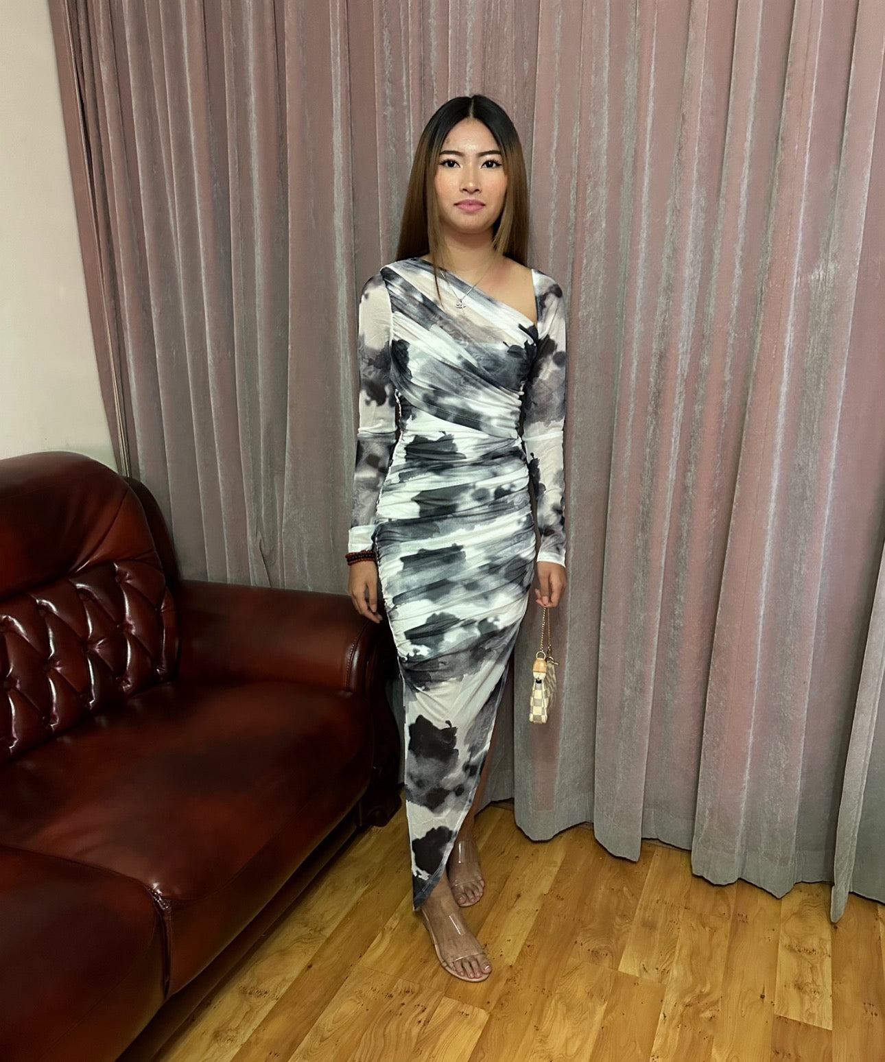 CECILA MIDI DRESS -BLACK/WHITE