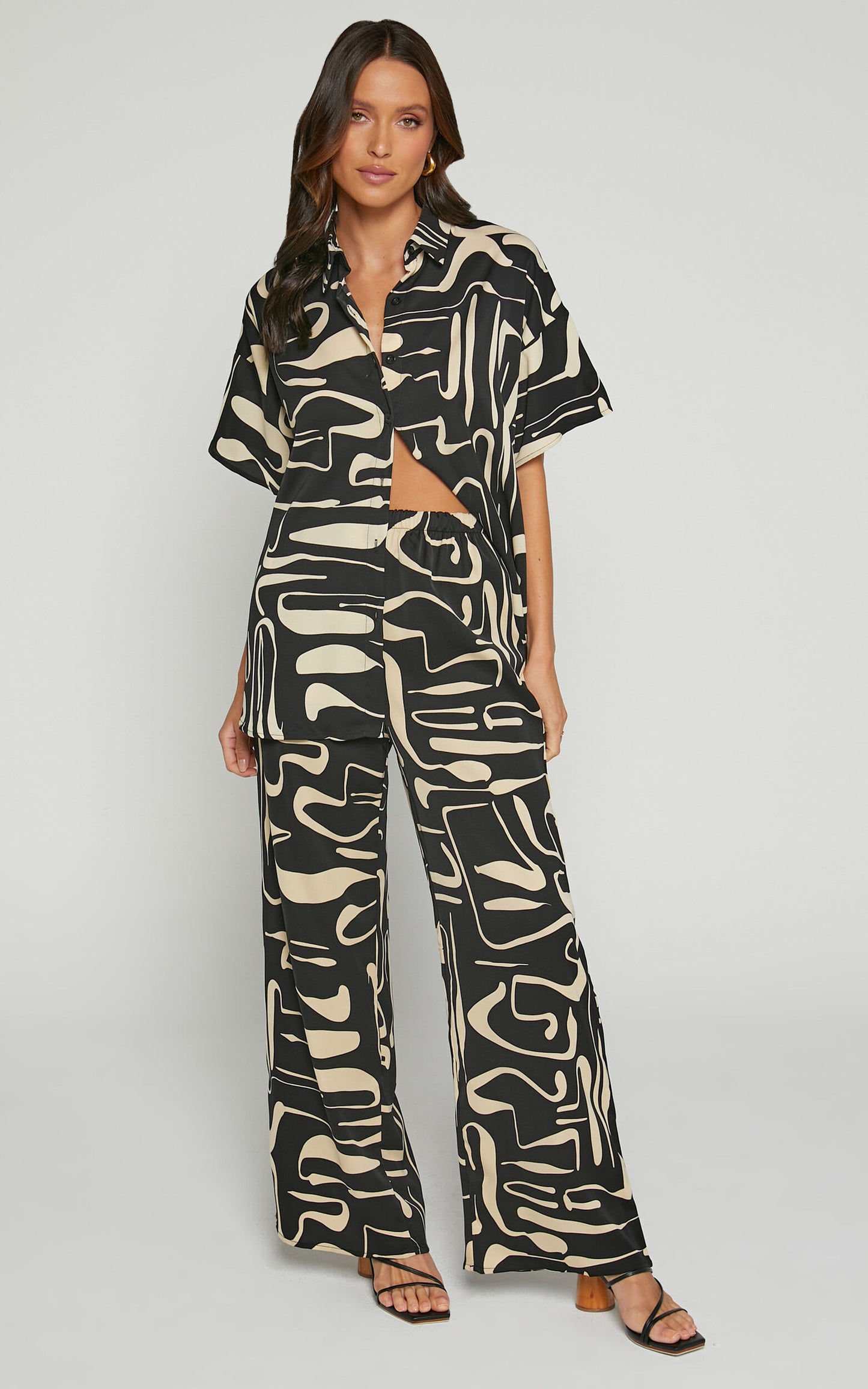 ZOELIE SHIRT & PANT SET - BLACK ABSTRACT