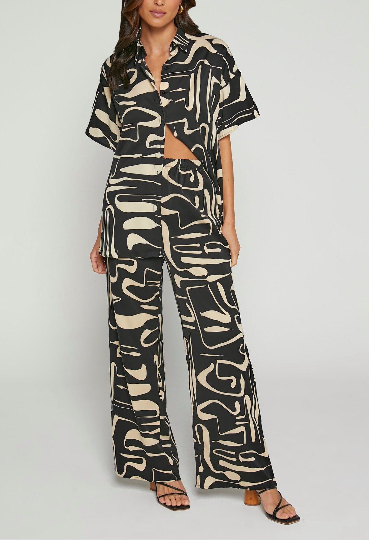 ZOELIE SHIRT & PANT SET - BLACK ABSTRACT