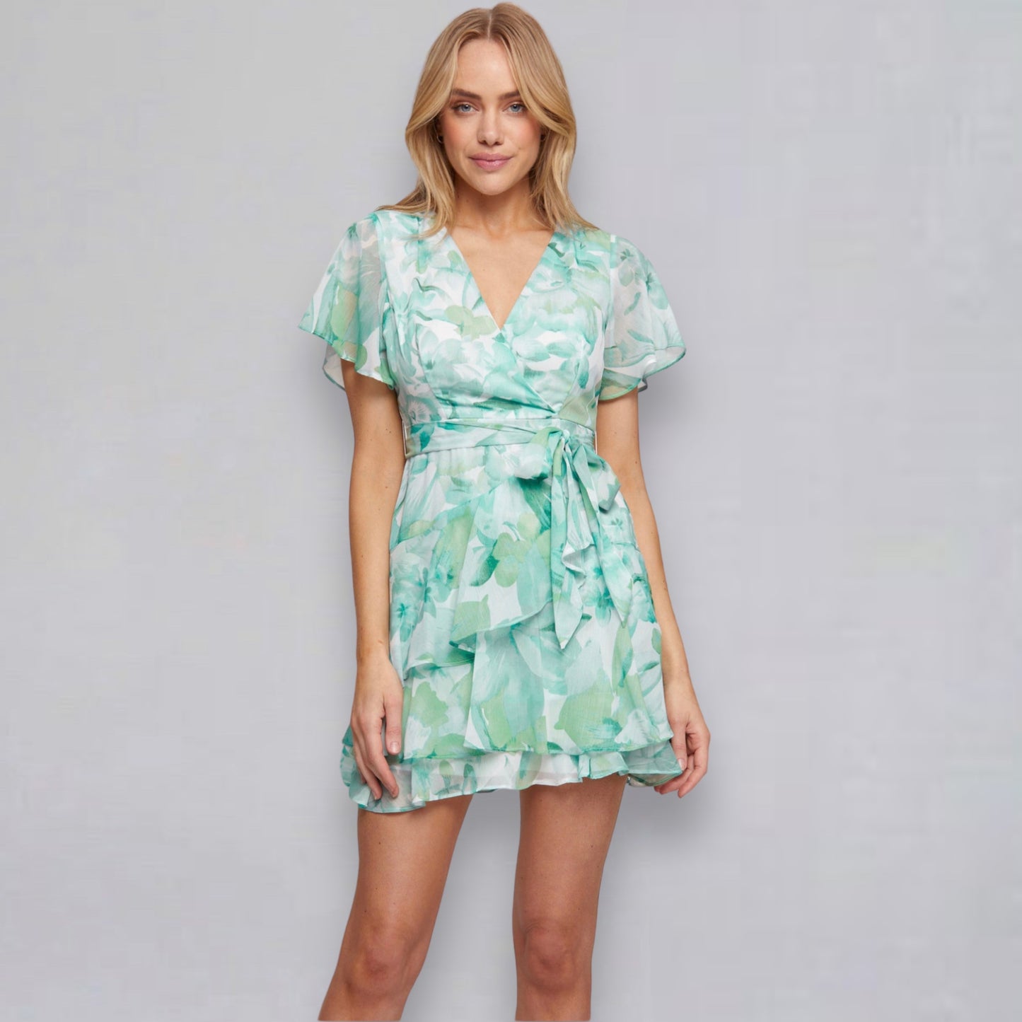 JANE MINI DRESS -GREEN FLORAL
