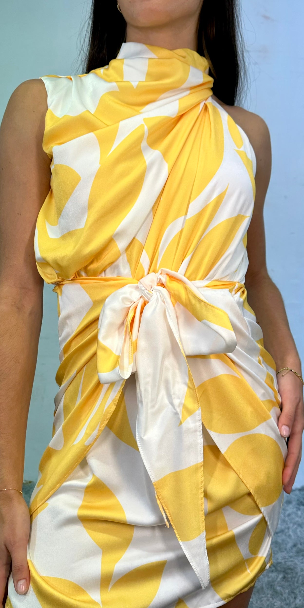 LULU MINI DRESS -YELLOW/WHITE PRINT