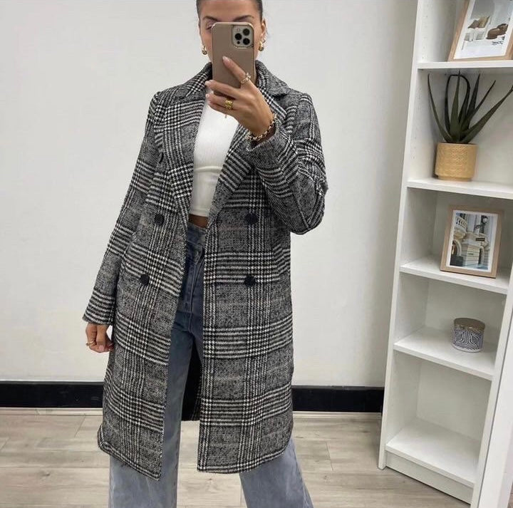 ASPEN CHECKED TRENCH COAT -BLACK/WHITE