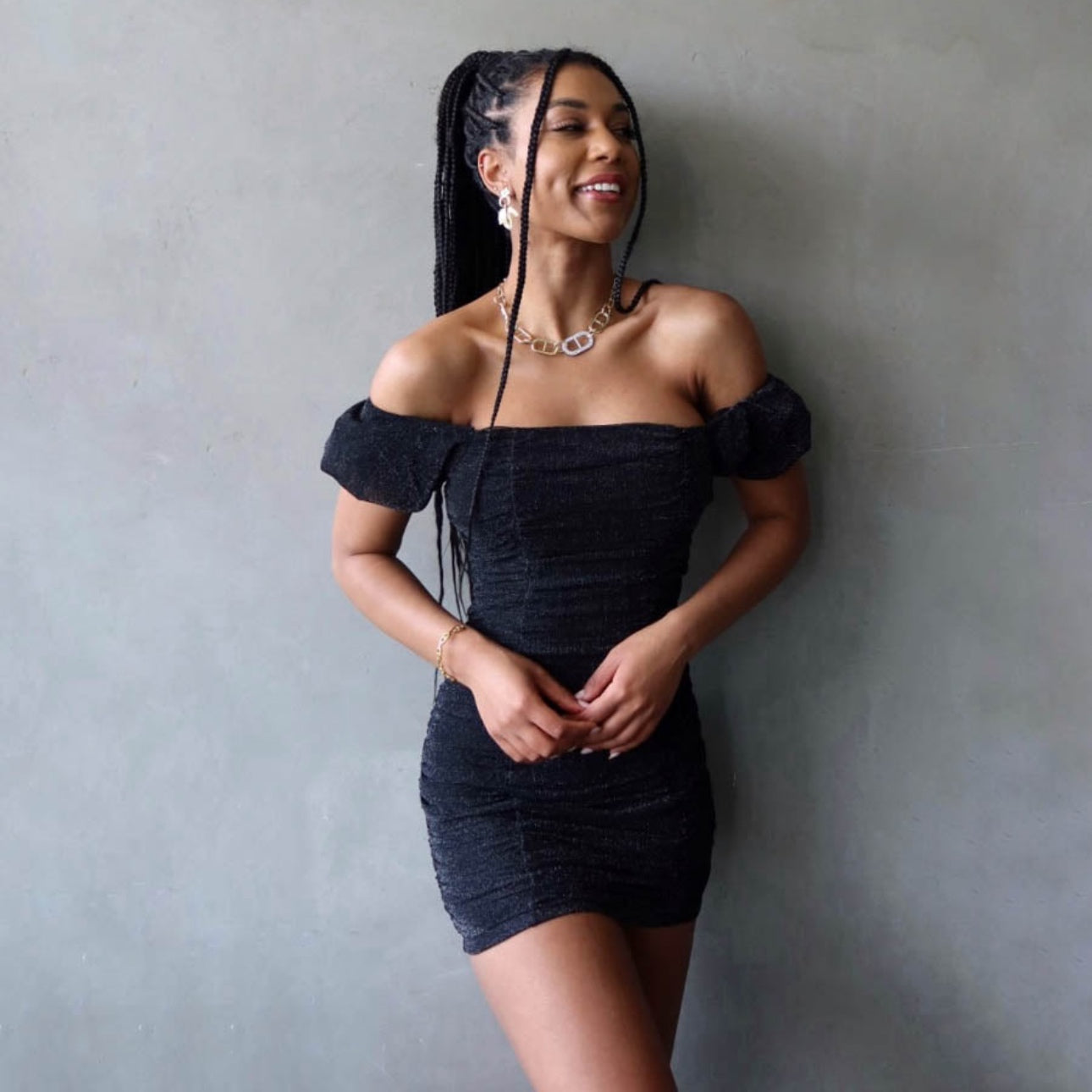 GLITTER MINI DRESS -BLACK