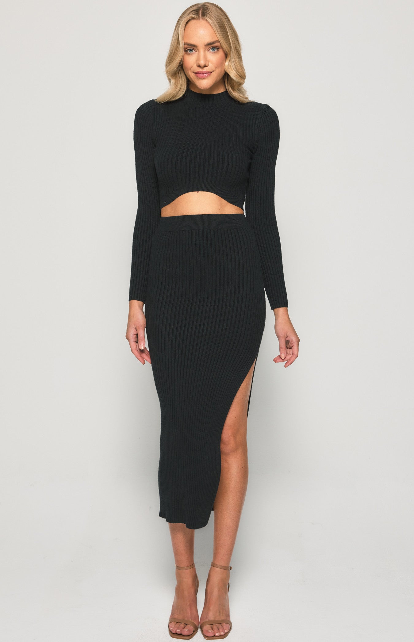 AOKE KNIT TOP & SKIRT SET -BLACK