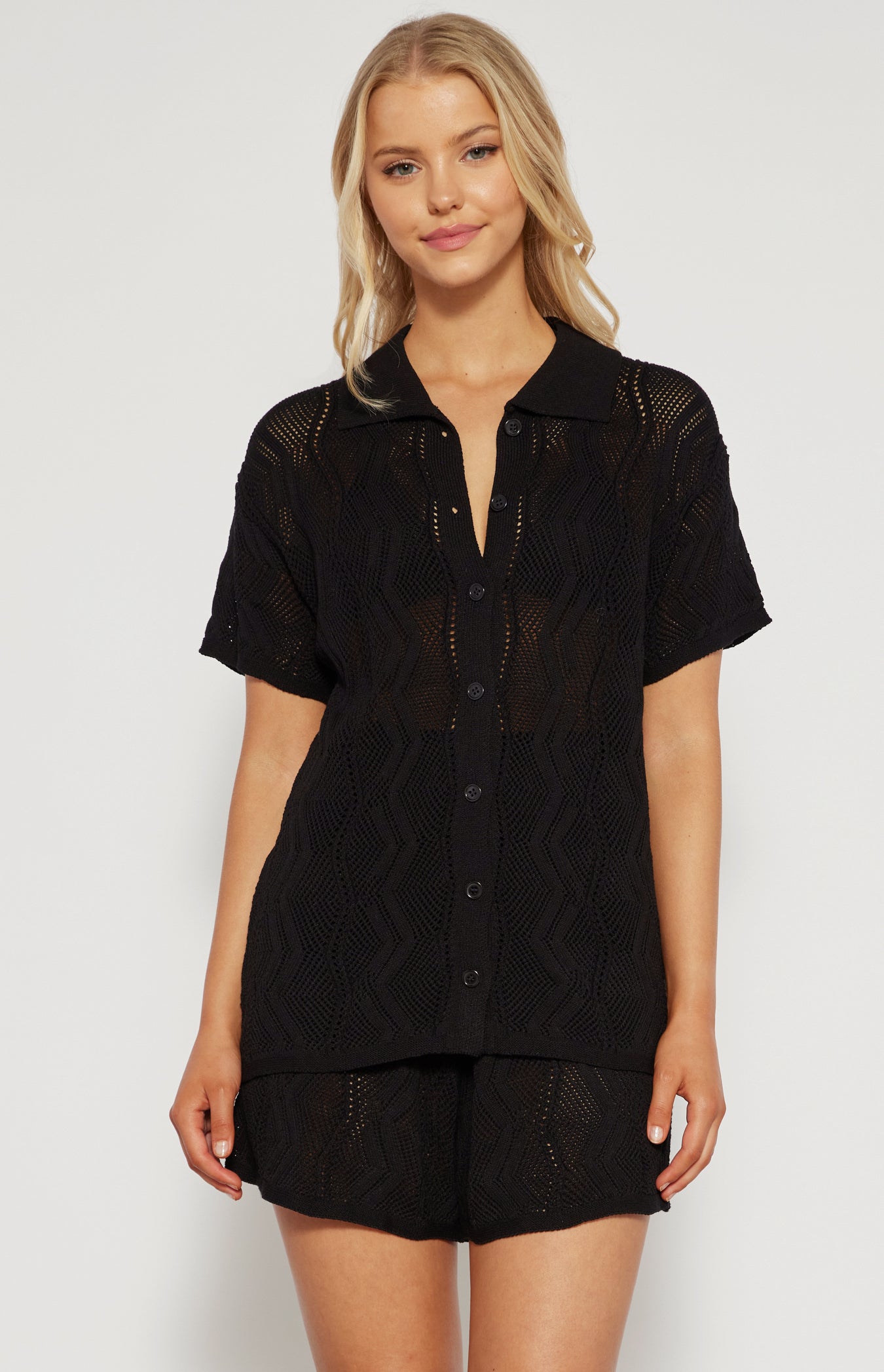 BRENDA SHIRT & SHORTS SET -BLACK