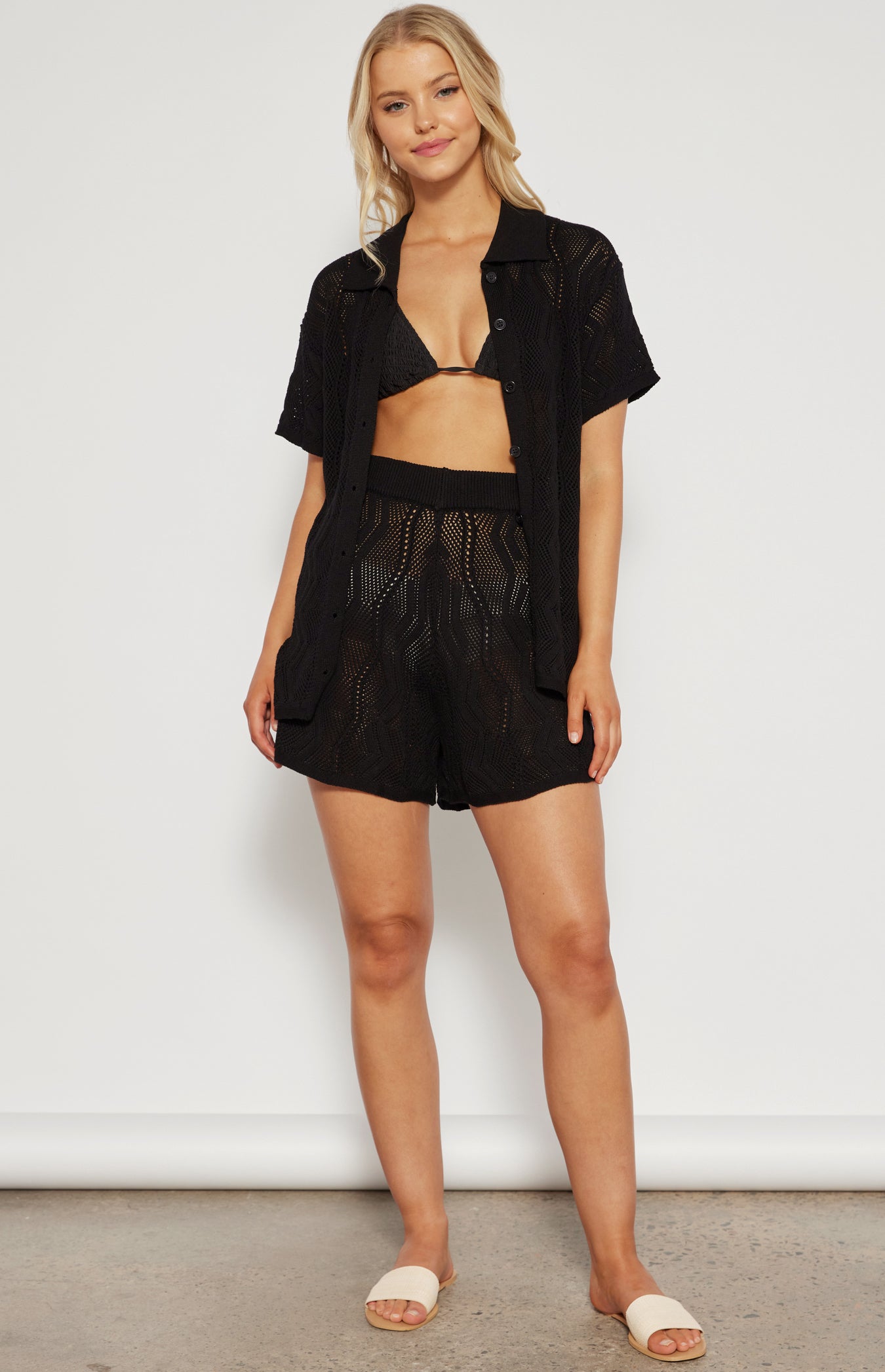 BRENDA SHIRT & SHORTS SET -BLACK