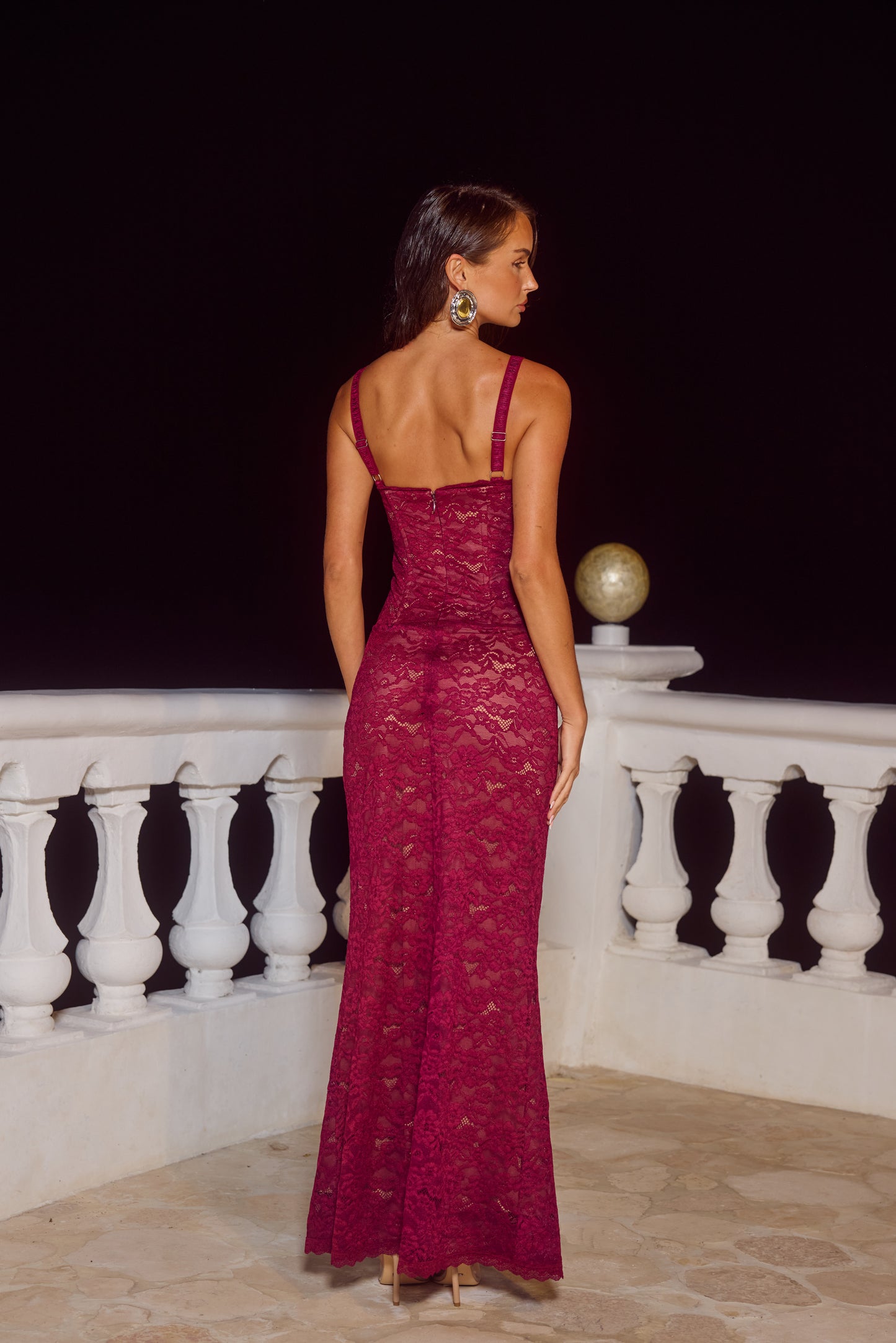HAILEE LACE CORSET MAXI DRESS - WINE