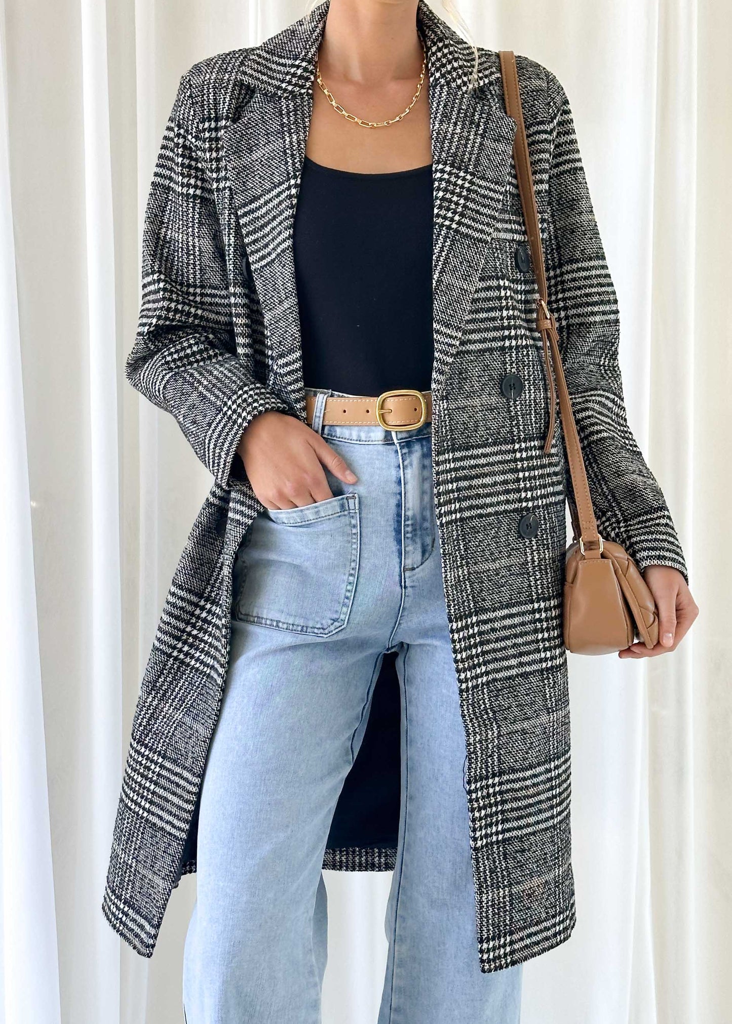 ASPEN CHECKED TRENCH COAT -BLACK/WHITE
