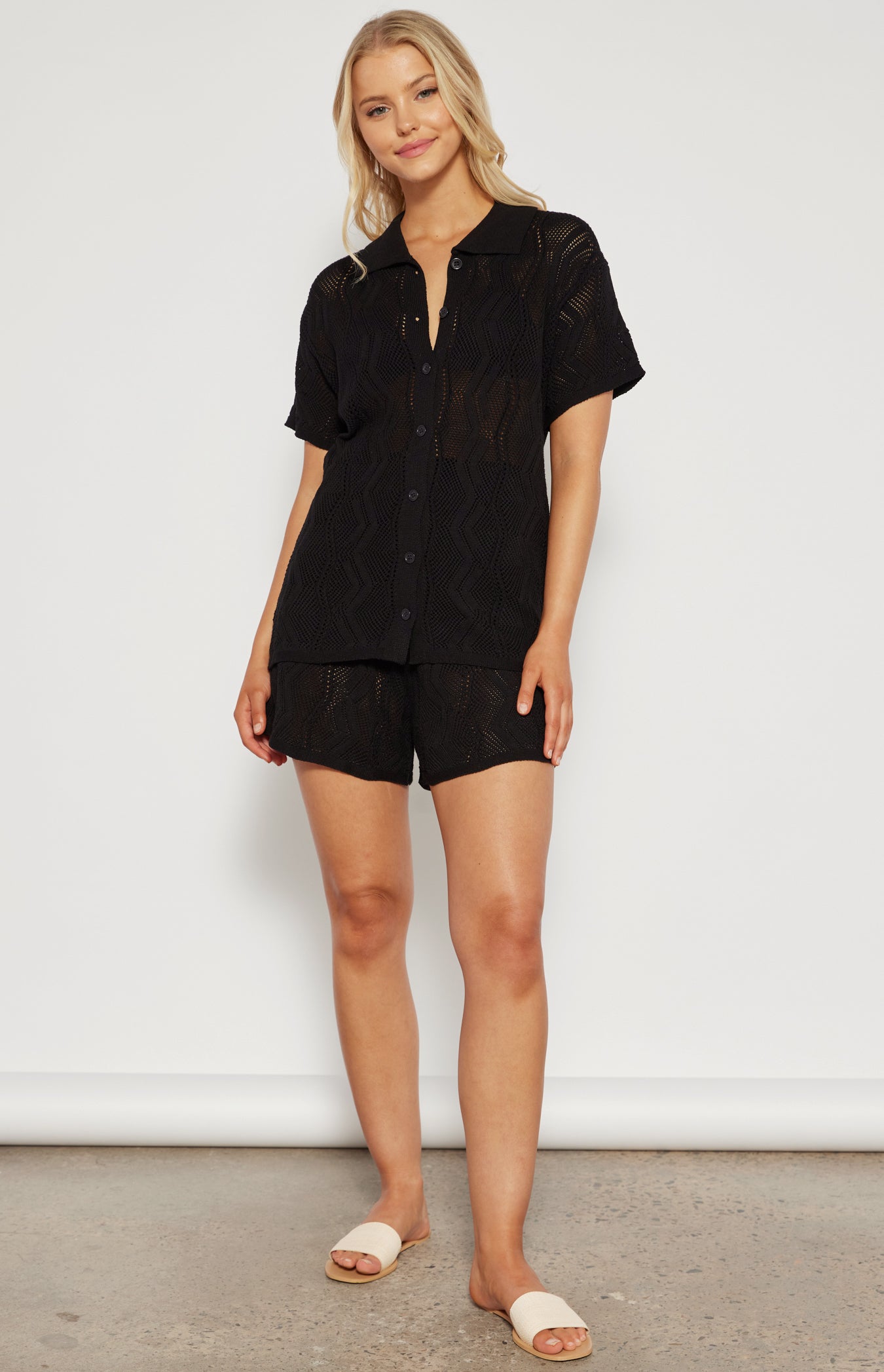 BRENDA SHIRT & SHORTS SET -BLACK