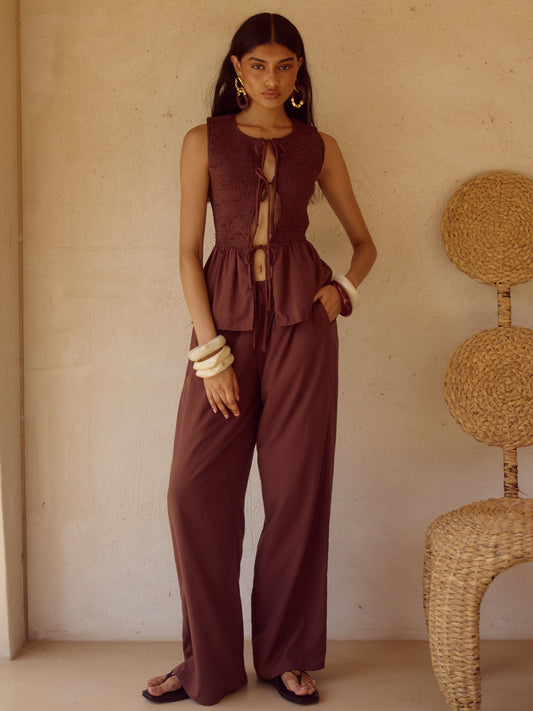 FLEUR PALAZZO PANT - CHOCOLATE