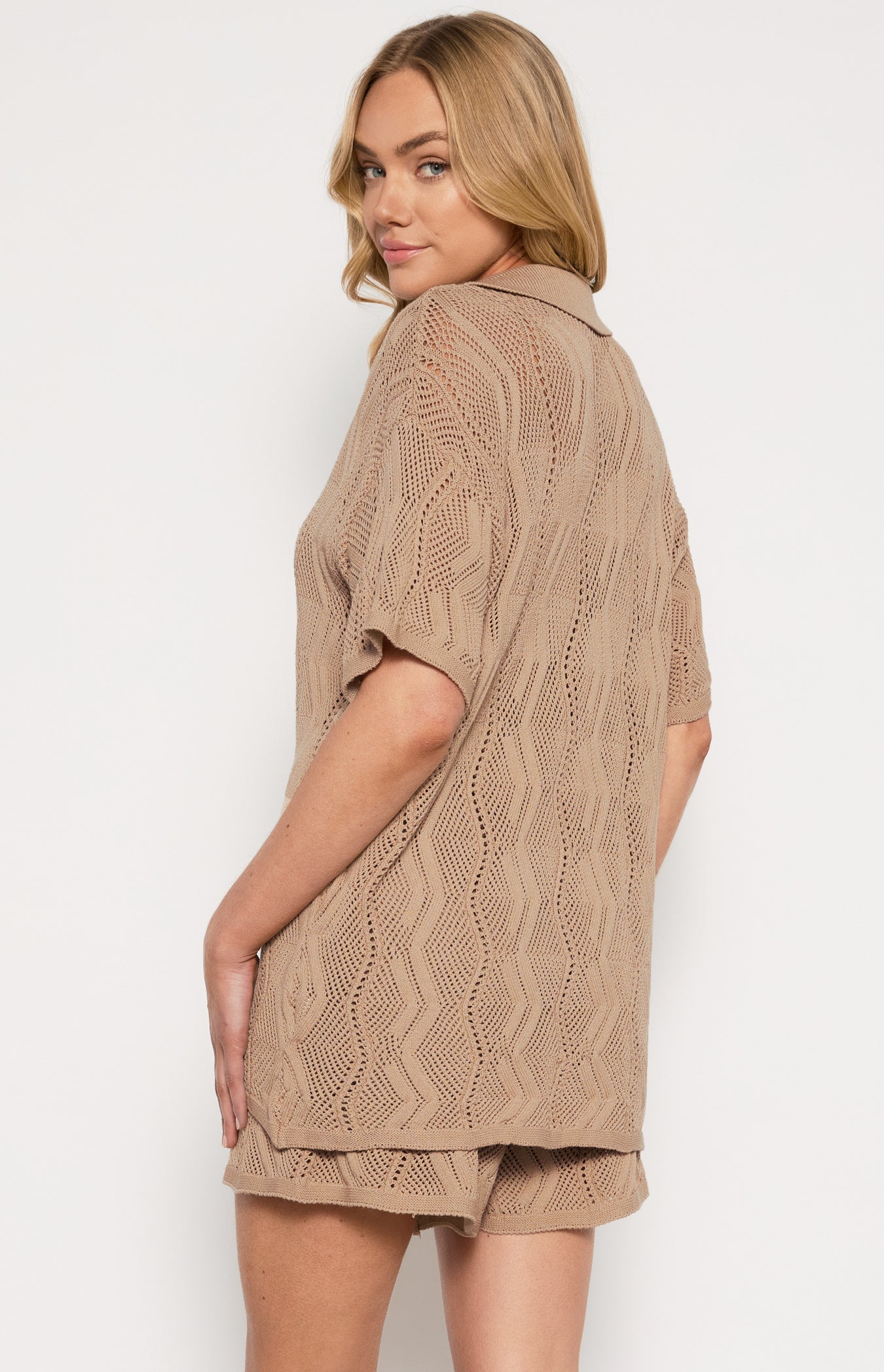 BRENDA SHIRT & SHORTS SET -BEIGE
