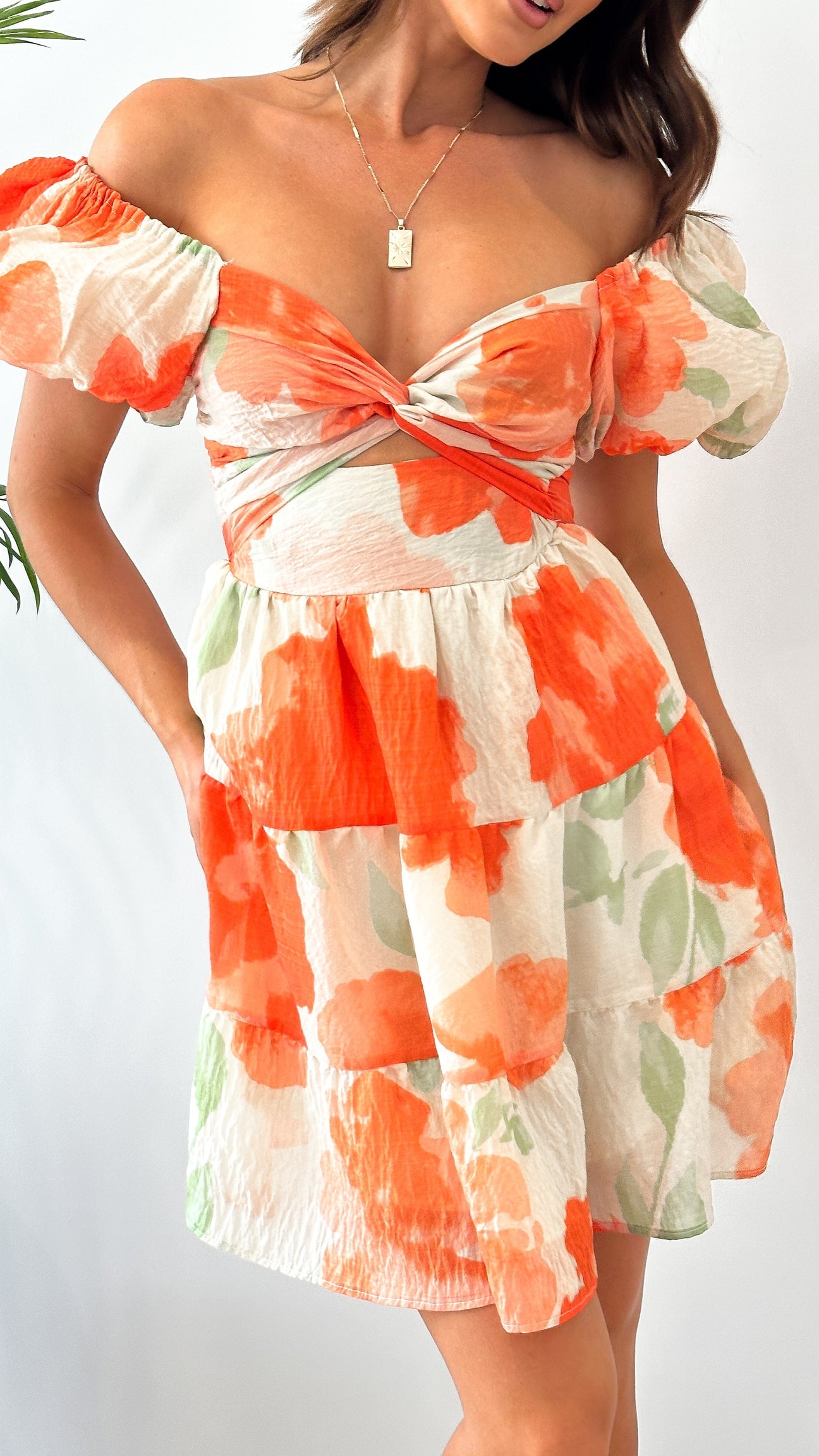 AZIZA MINI DRESS -ORANGE FLORAL