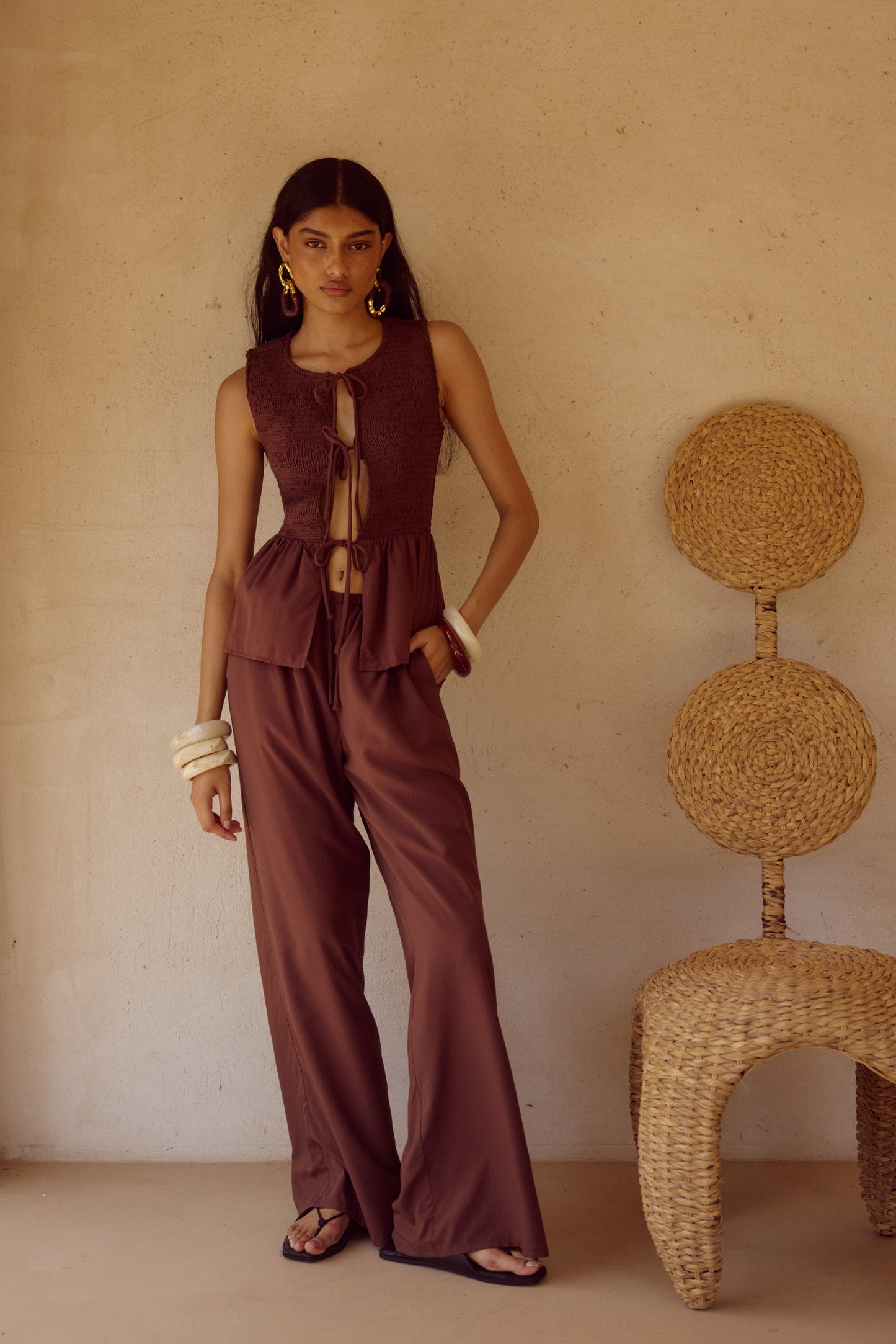 FLEUR PALAZZO PANT - CHOCOLATE
