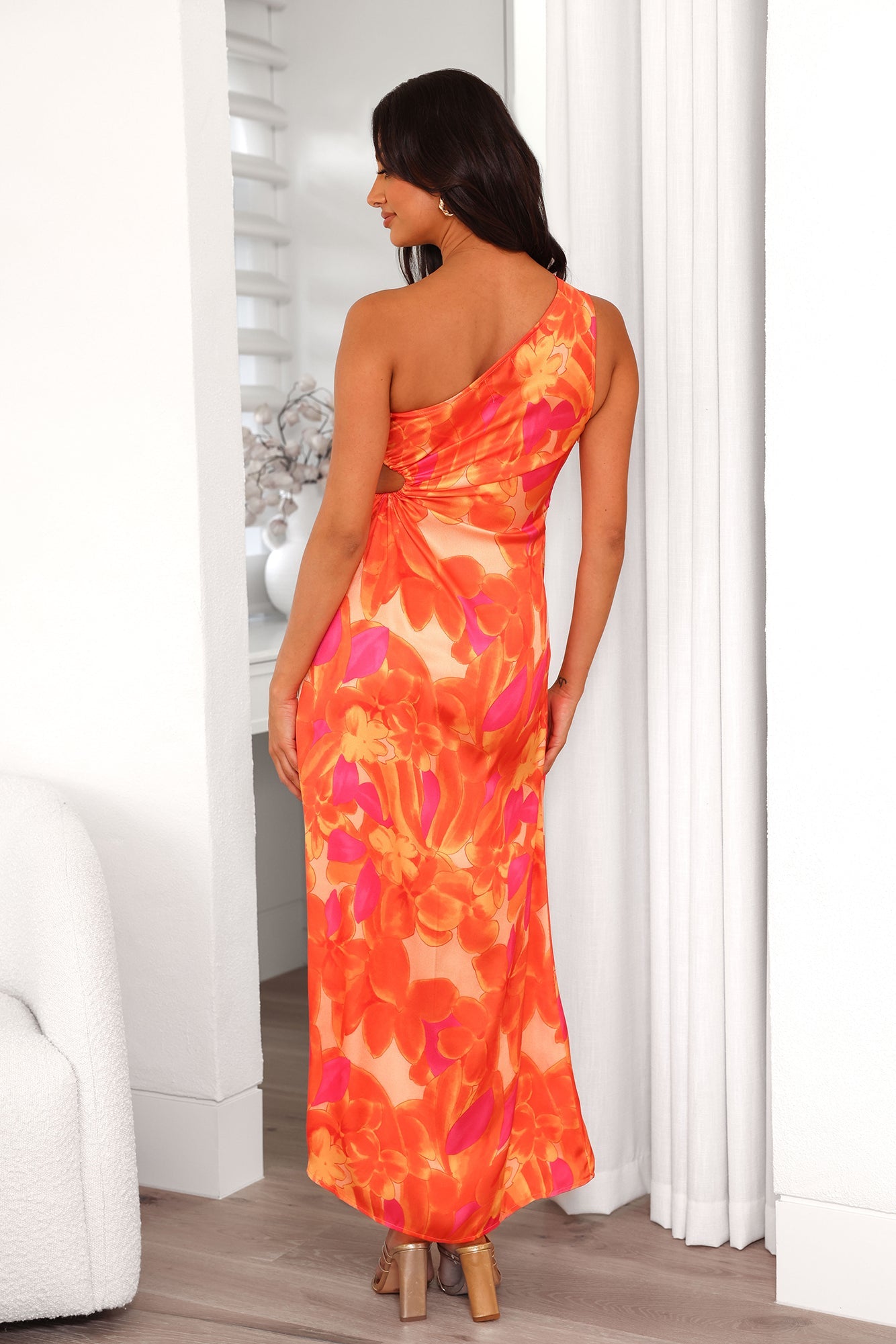 CHELSEA MIDI DRESS -ORANGE FLORAL