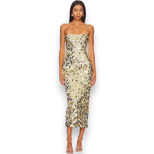 GABOURNE MIDI DRESS -GOLD