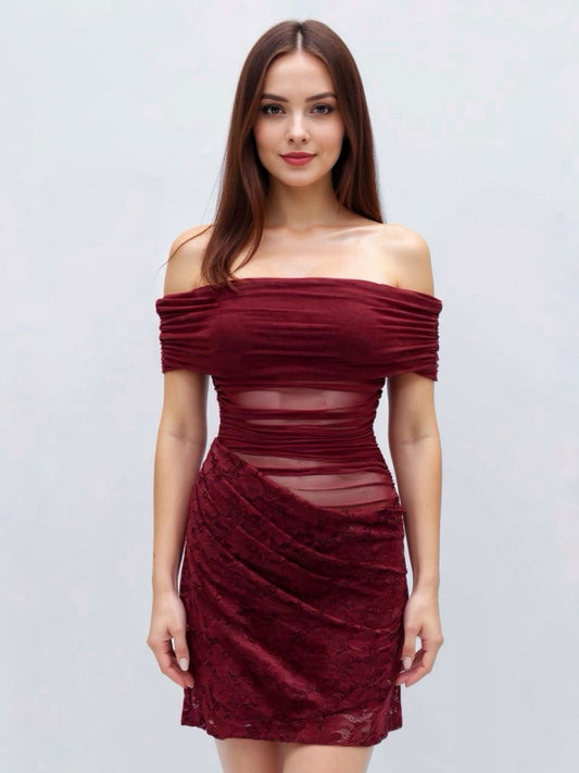 SWEENEY LACE MINI DRESS -WINE