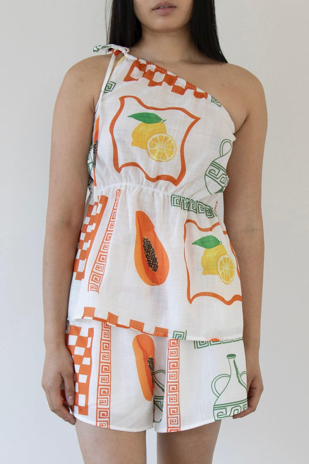 CAYMAN ONE SHOULDER TOP & SHORTS SET -PAPAYA PRINT