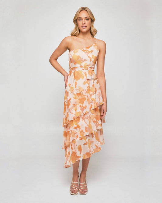 SARAH MIDI DRESS -ORANGE FLORAL