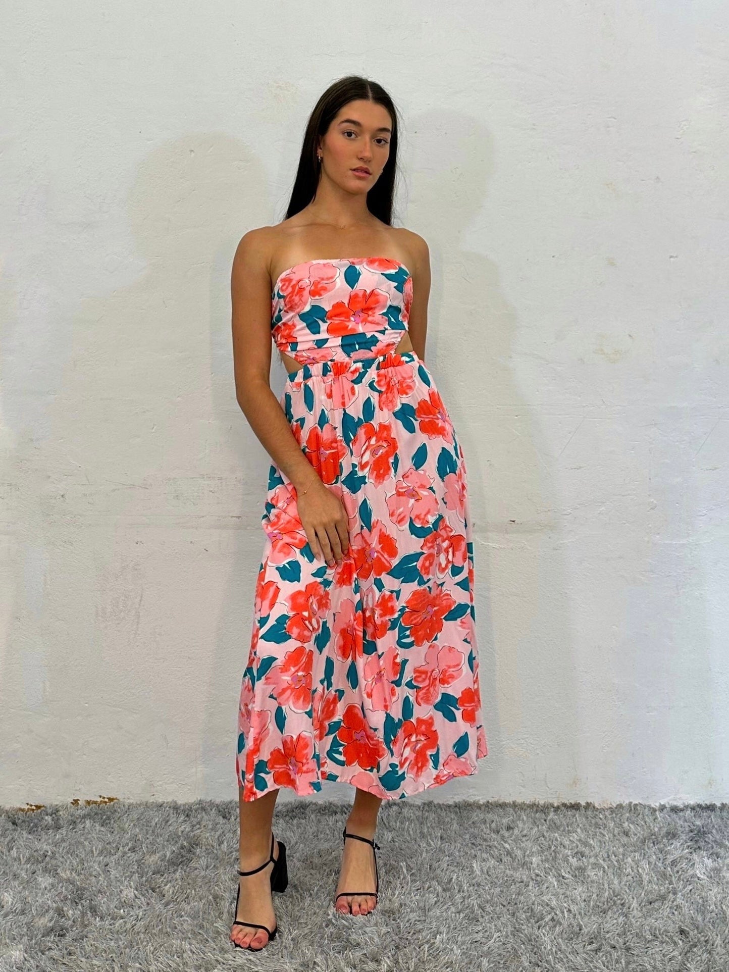 EVON MIDI DRESS -PINK FLORAL