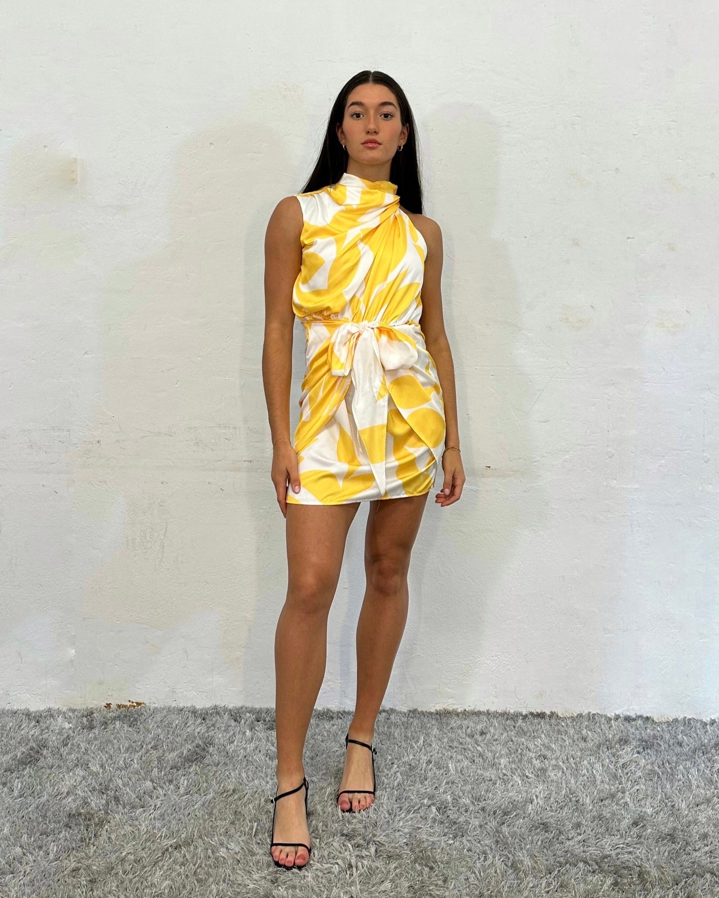 LULU MINI DRESS -YELLOW/WHITE PRINT