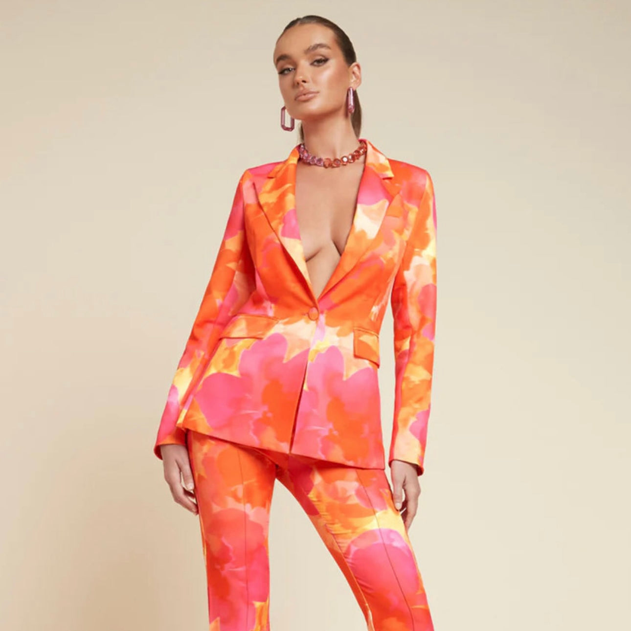 MOSSI BLAZER & PANT SET -ORANGE FLORAL